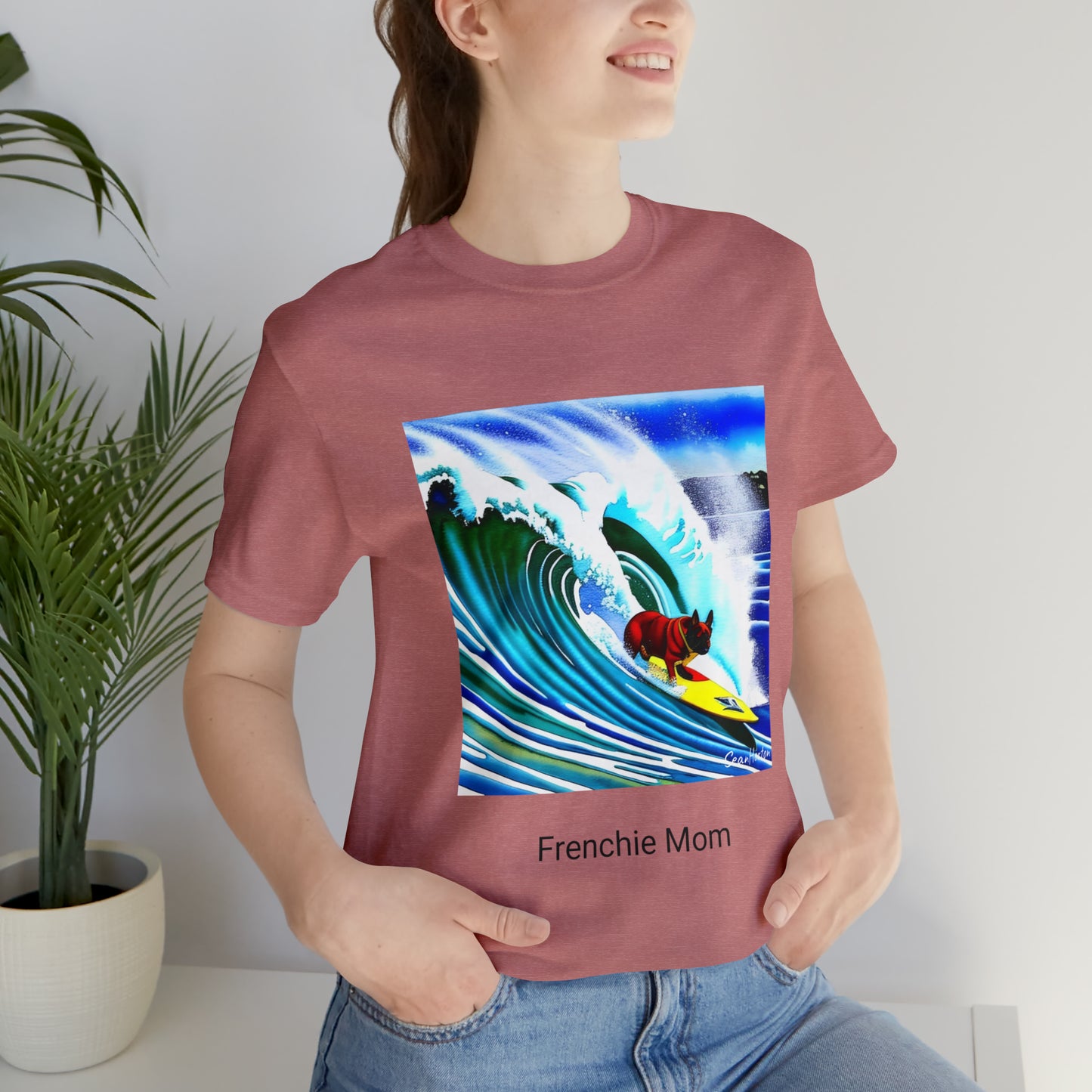 Surfing Frenchie/Frenchie Mom Unisex Jersey Short Sleeve Tee