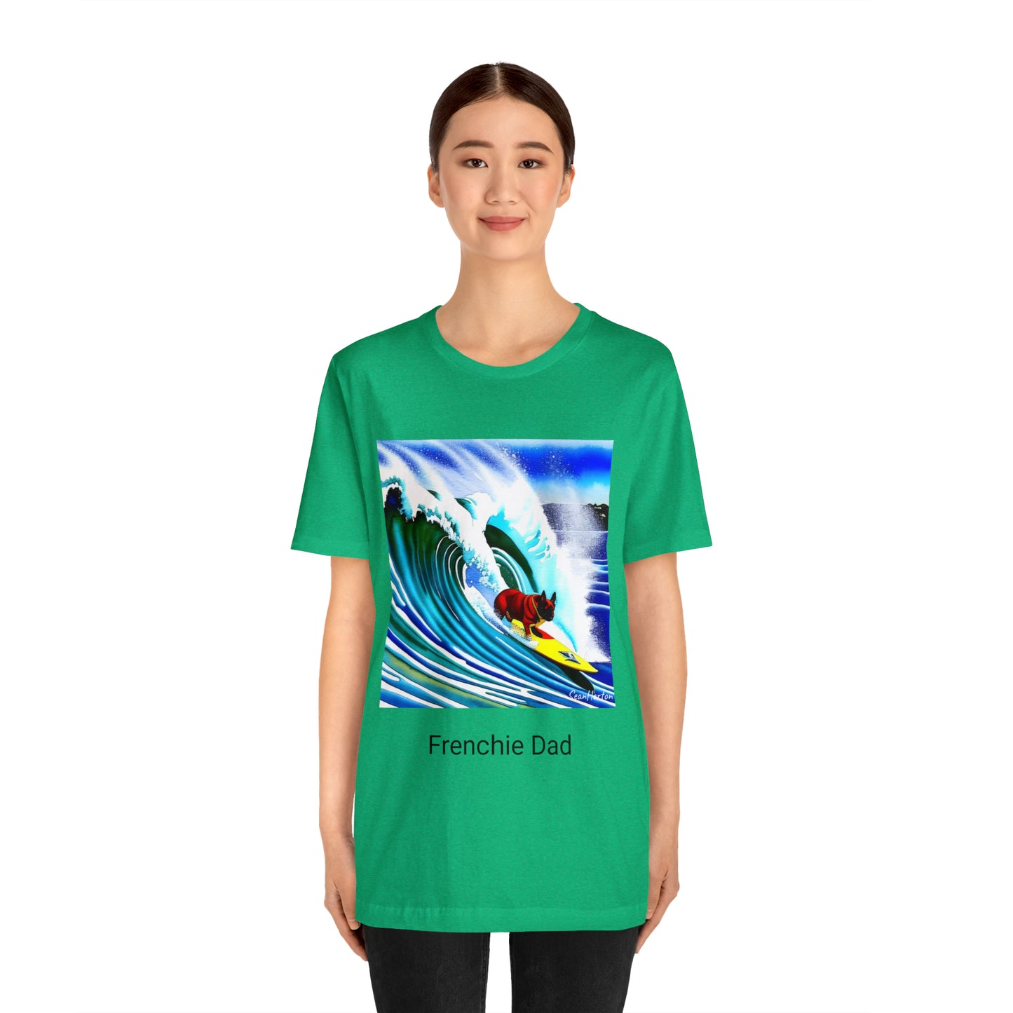 Surfing Frenchie/Frenchie Dad Unisex Jersey Short Sleeve Tee