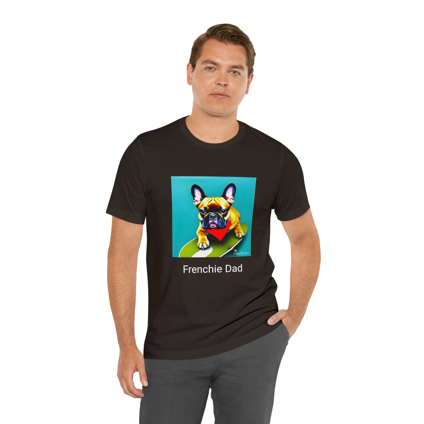 Frenchie on a Skateboard #2/Frenchie Dad Unisex Jersey Short Sleeve Tee