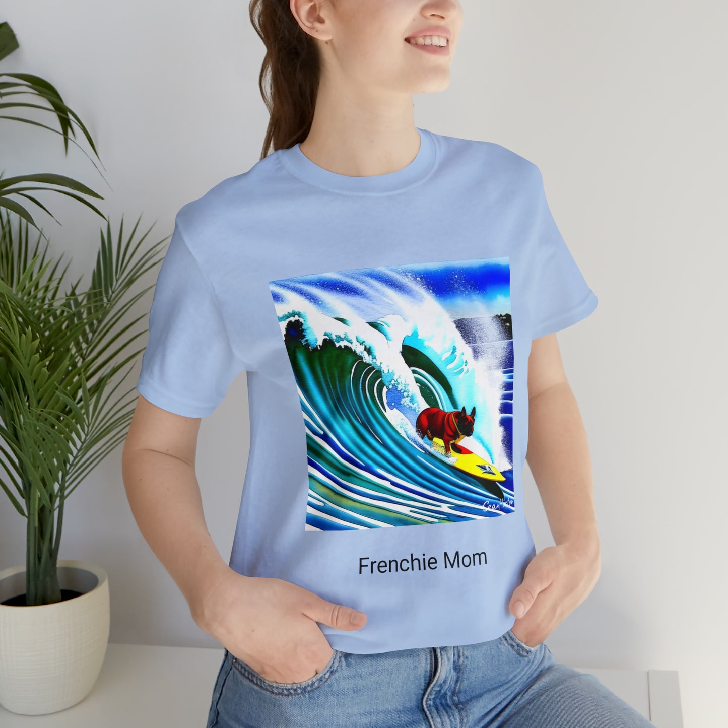 Surfing Frenchie/Frenchie Mom Unisex Jersey Short Sleeve Tee