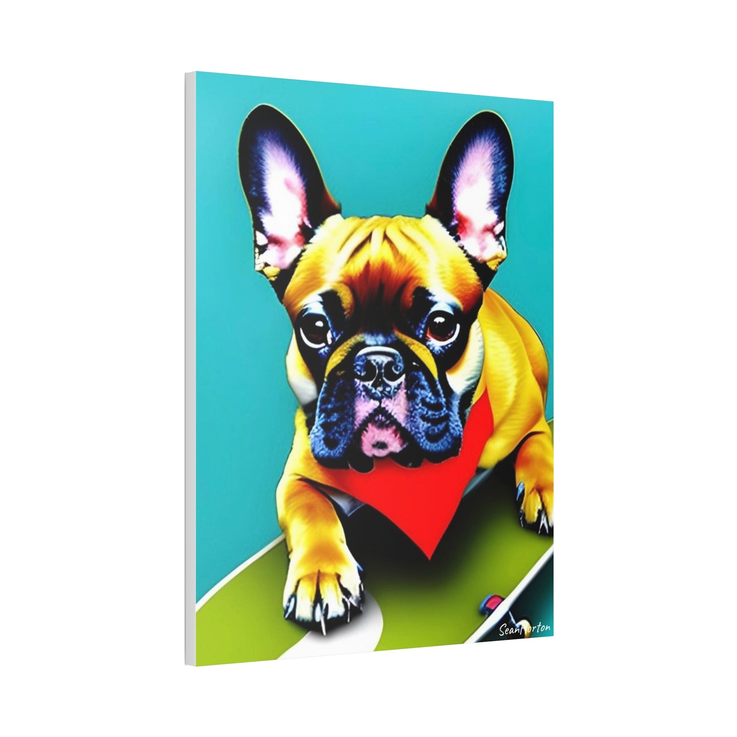 Frenchie on a Skateboard #2 (Verticle) Canvas Stretched, 1.5''