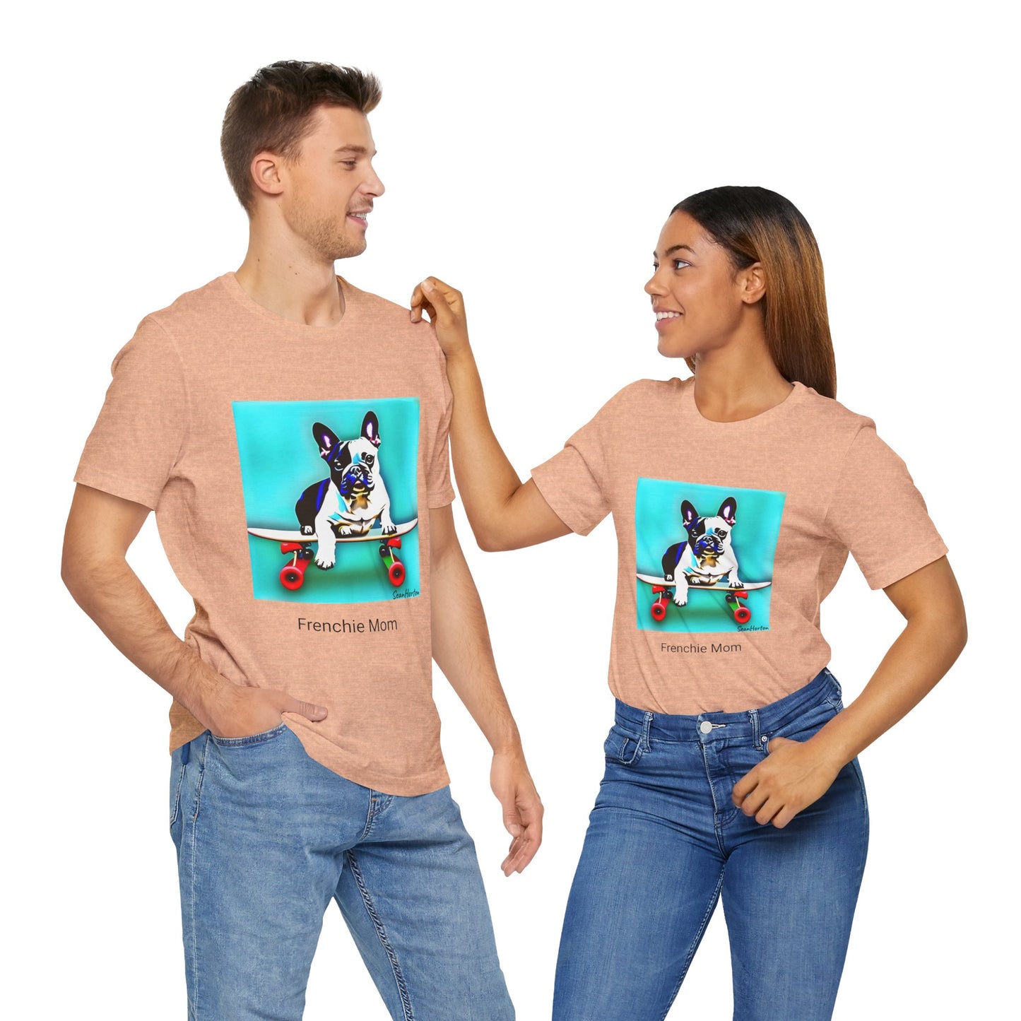 Frenchie on a Skateboard/Frenchie Mom Unisex Jersey Short Sleeve Tee