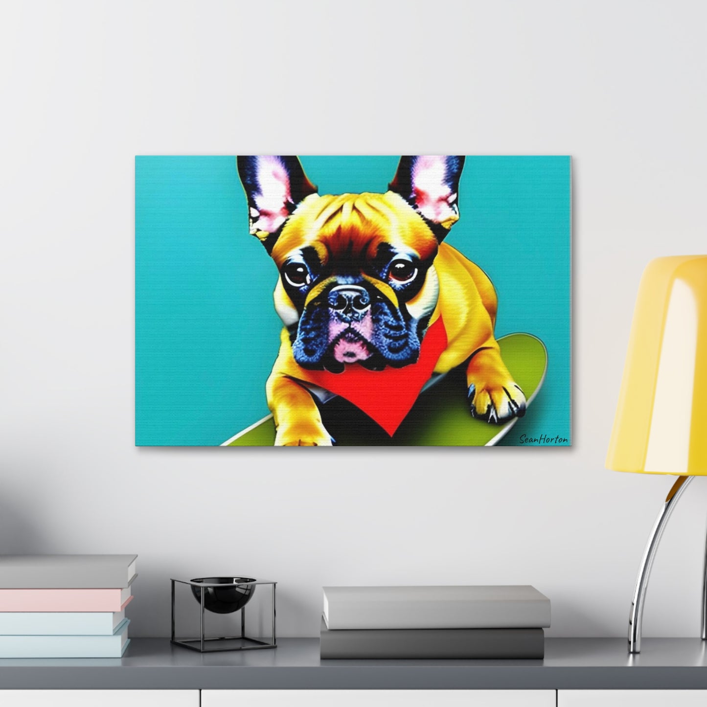 Frenchie on a Skateboard #2 (Horizontal) Canvas Stretched, 1.5''