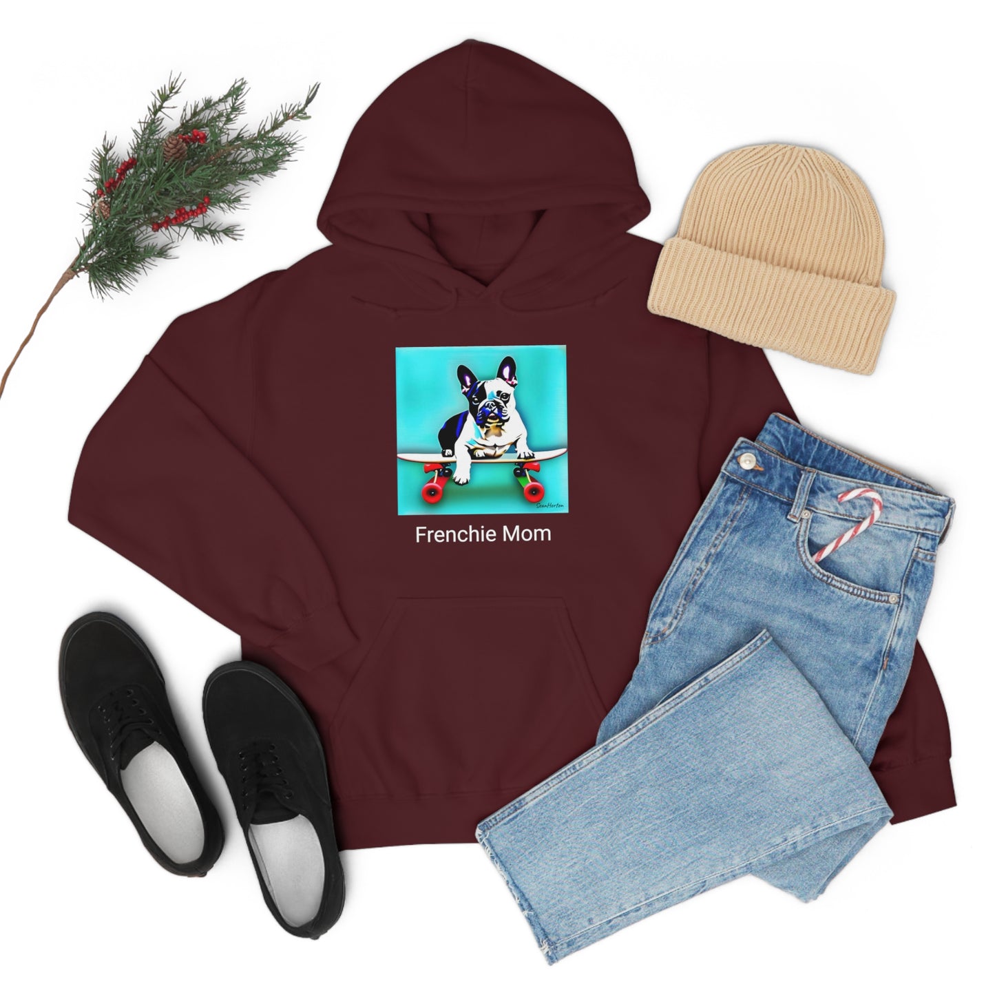 Frenchie on a Skateboard/Frenchie Mom Unisex Heavy Blend™ Hooded Sweatshirt