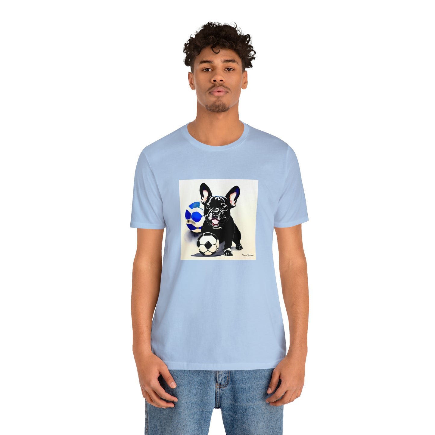Frenchie with Soccer Ball Unisex Jersey Short Sleeve Tee