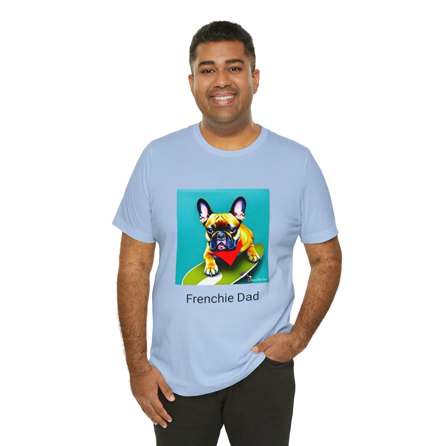 Frenchie on a Skateboard #2/Frenchie Dad Unisex Jersey Short Sleeve Tee