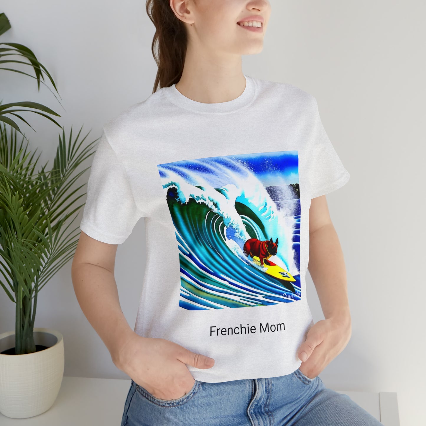 Surfing Frenchie/Frenchie Mom Unisex Jersey Short Sleeve Tee