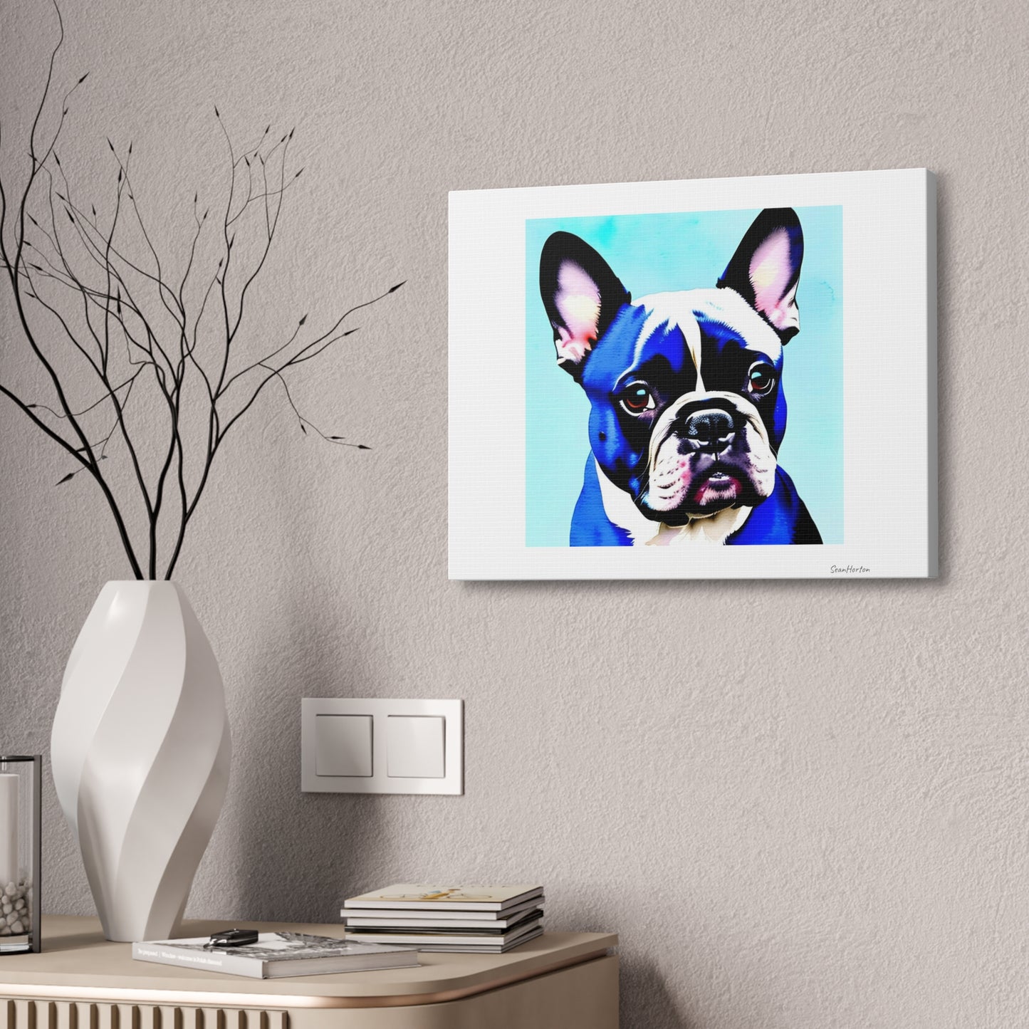 Blue Frenchie (Horizontal) Canvas Stretched, 1.5''