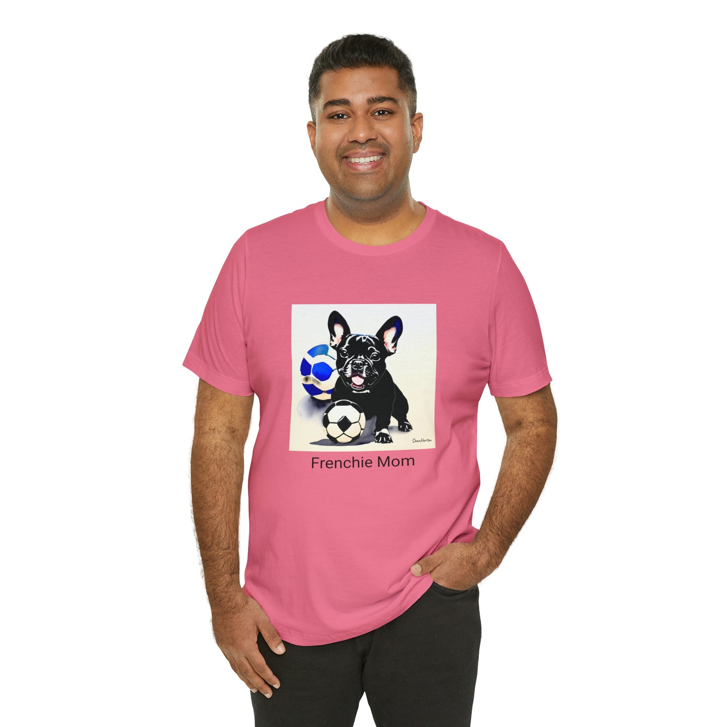 Frenchie with Soccer Ball/Frenchie Mom Unisex Jersey Short Sleeve Tee