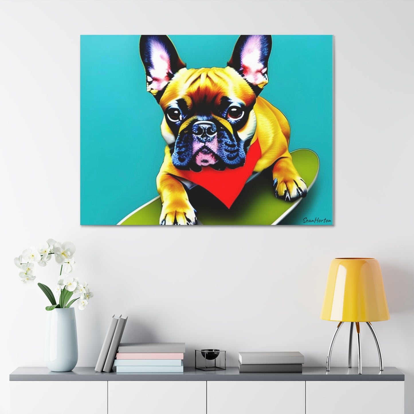 Frenchie on a Skateboard #2 (Horizontal) Canvas Stretched, 1.5''