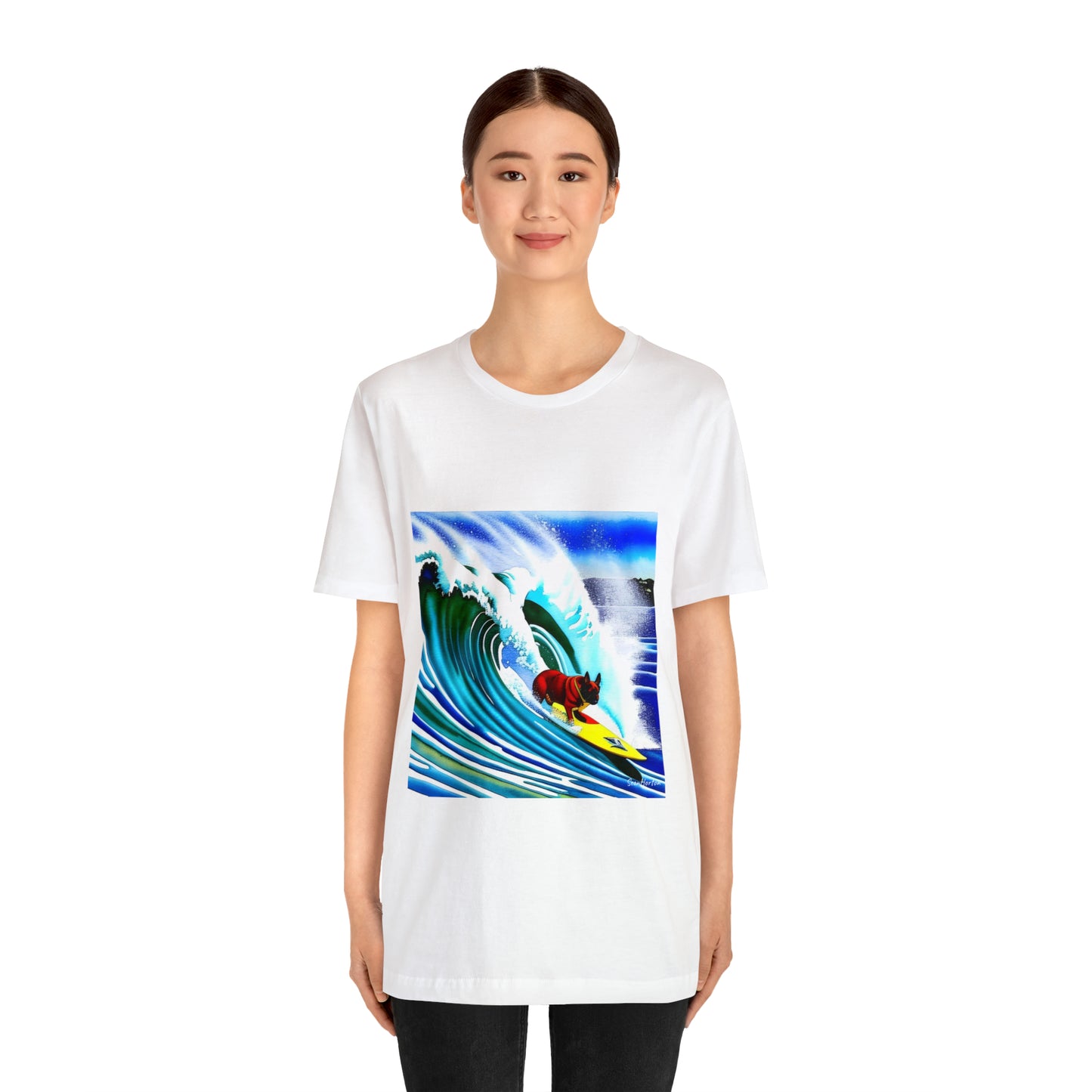 Surfing Frenchie Unisex Jersey Short Sleeve Tee
