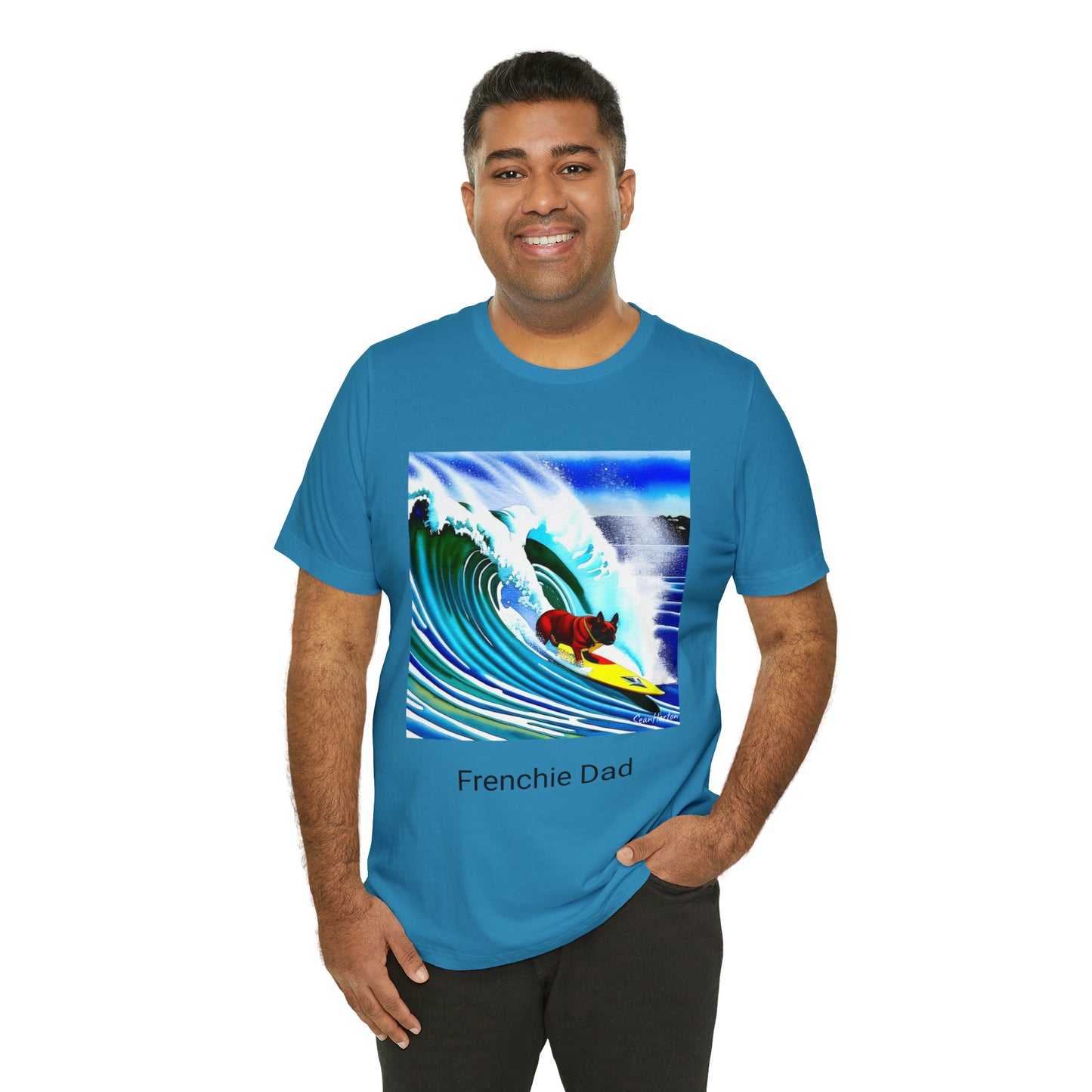 Surfing Frenchie/Frenchie Dad Unisex Jersey Short Sleeve Tee