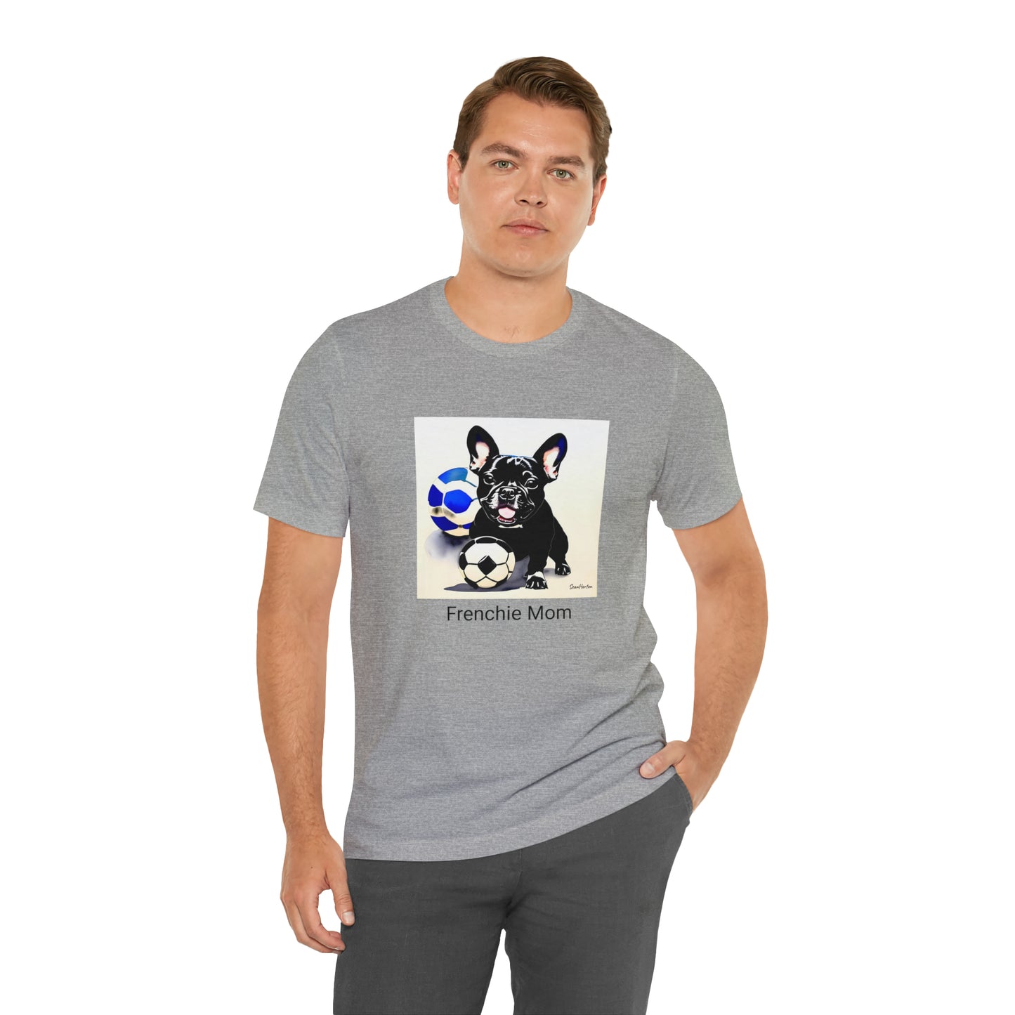 Frenchie with Soccer Ball/Frenchie Mom Unisex Jersey Short Sleeve Tee