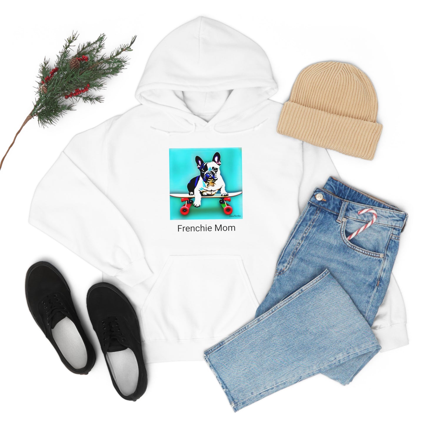 Frenchie on a Skateboard/Frenchie Mom Unisex Heavy Blend™ Hooded Sweatshirt