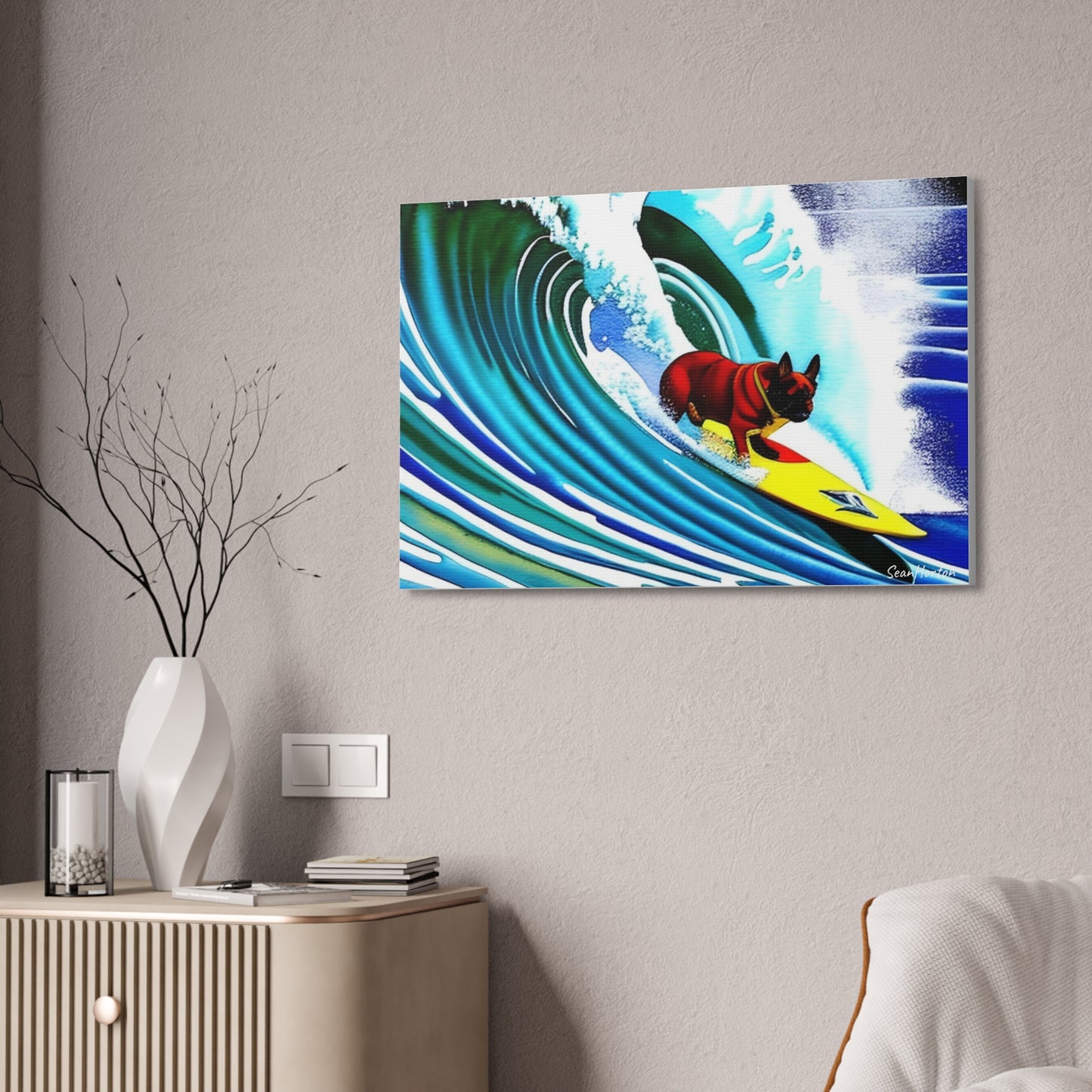 Surfing Frenchie (Horizontal) Canvas Stretched, 1.5''
