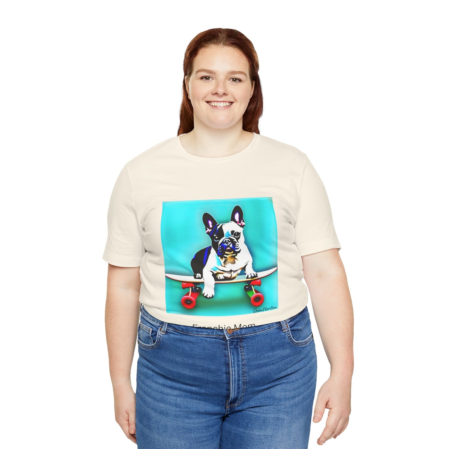 Frenchie on a Skateboard/Frenchie Mom Unisex Jersey Short Sleeve Tee