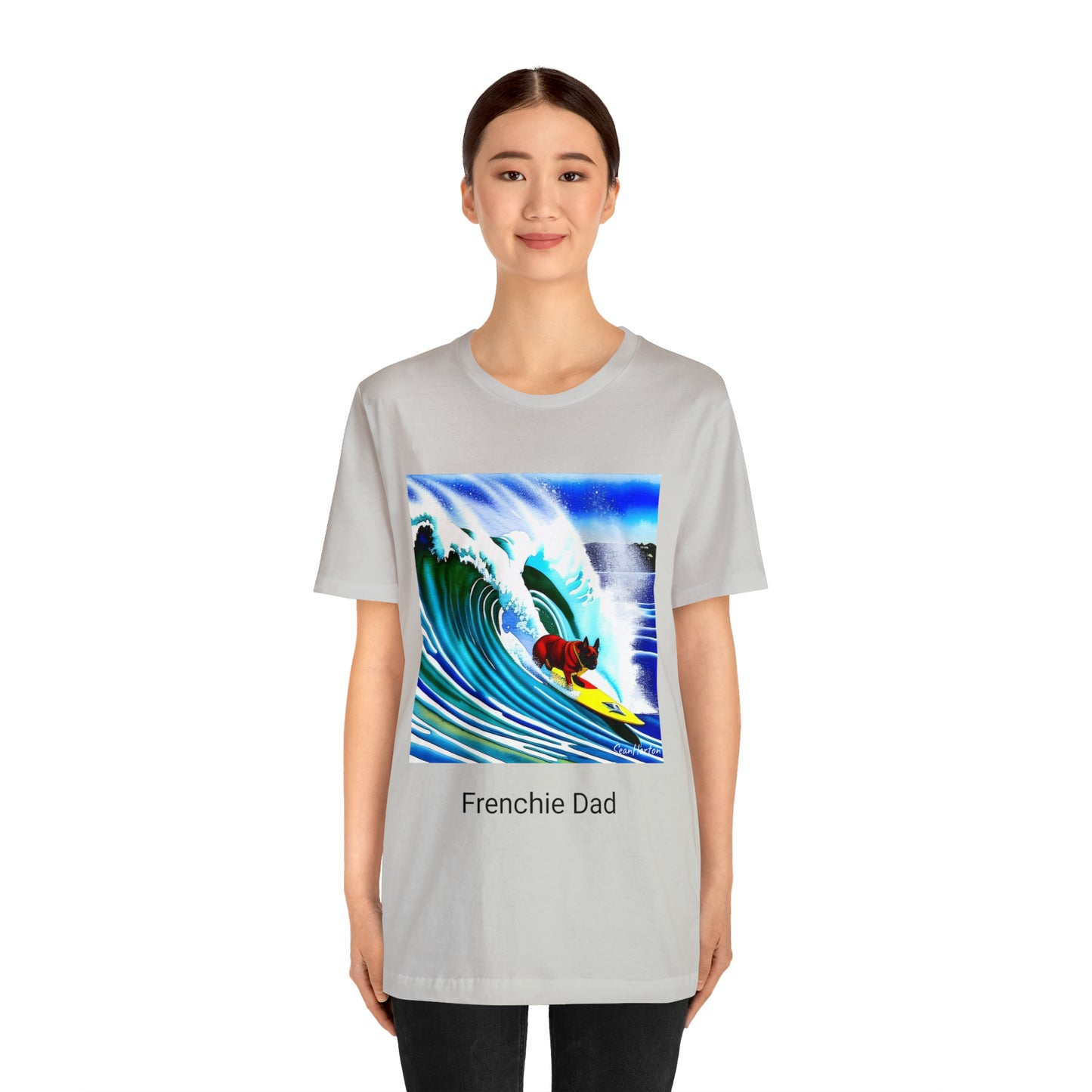 Surfing Frenchie/Frenchie Dad Unisex Jersey Short Sleeve Tee