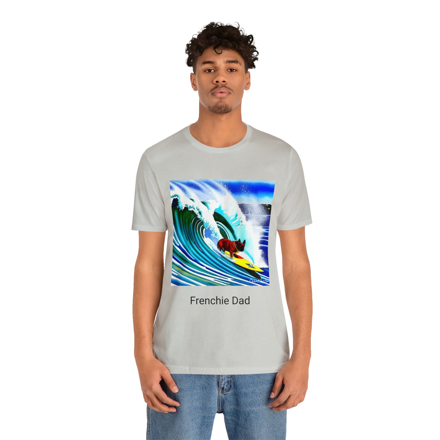 Surfing Frenchie/Frenchie Dad Unisex Jersey Short Sleeve Tee