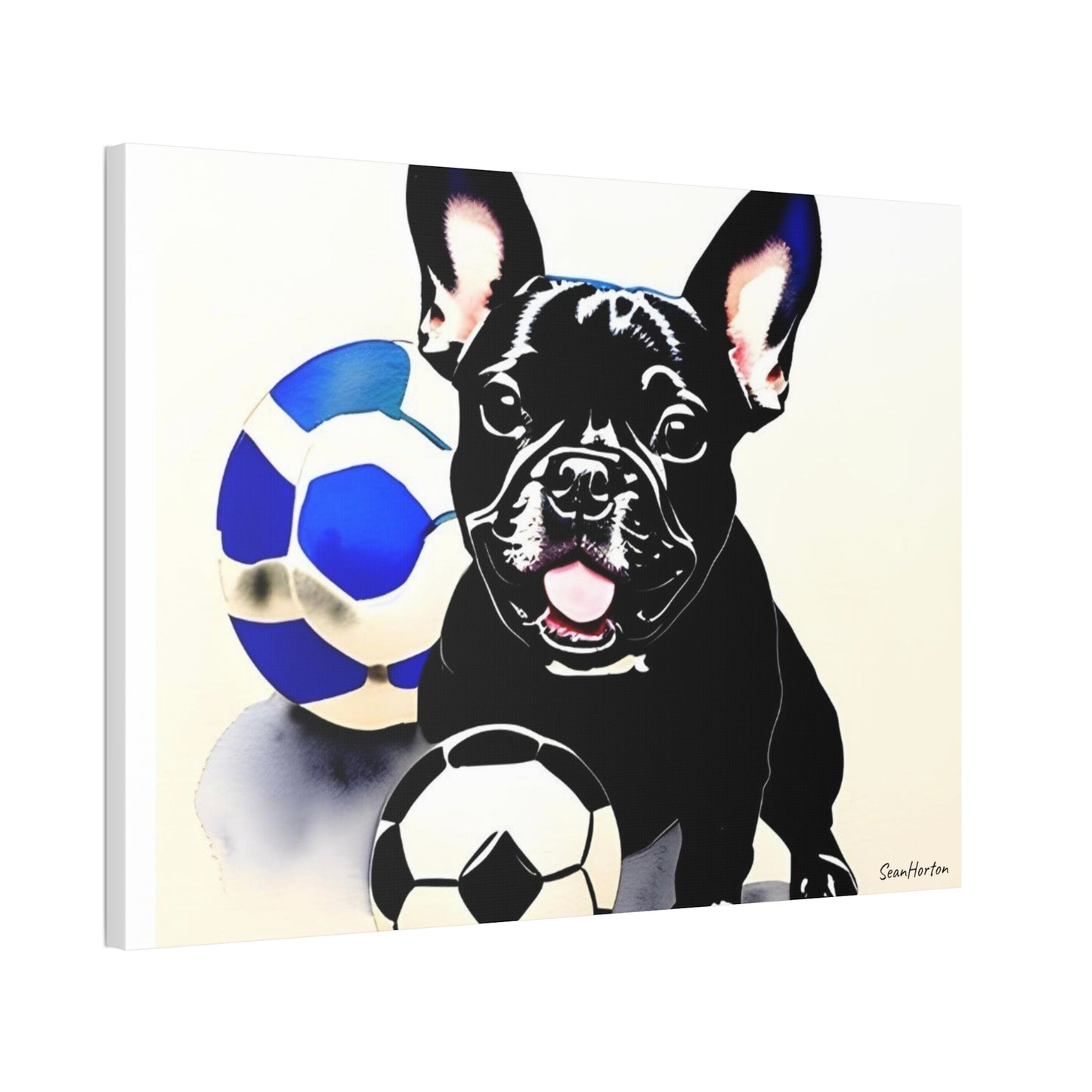 Frenchie with a Soccer Ball(Horizontal) Canvas Stretched, 1.5''