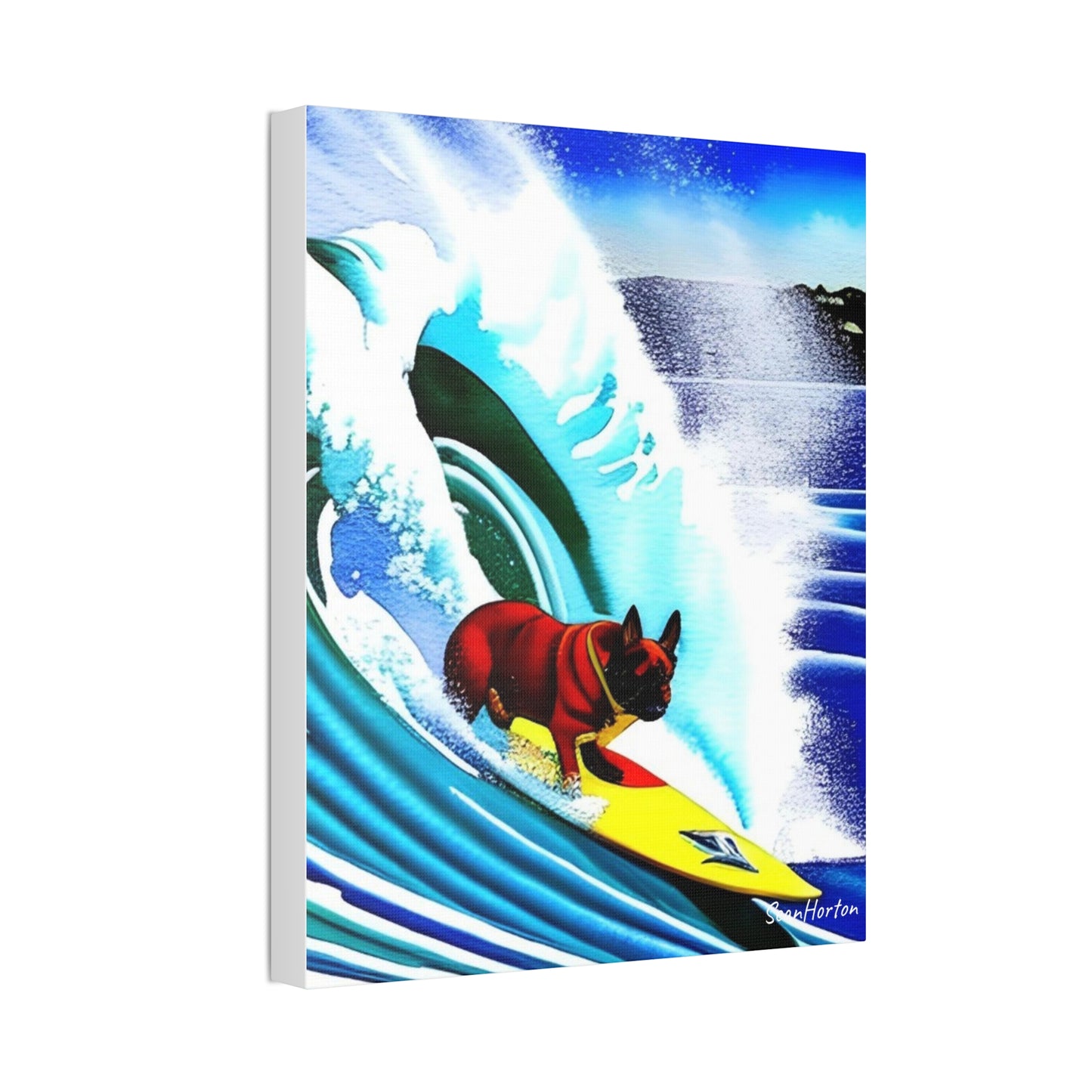 Surfing Frenchie (Verticle) Canvas Stretched, 1.5''