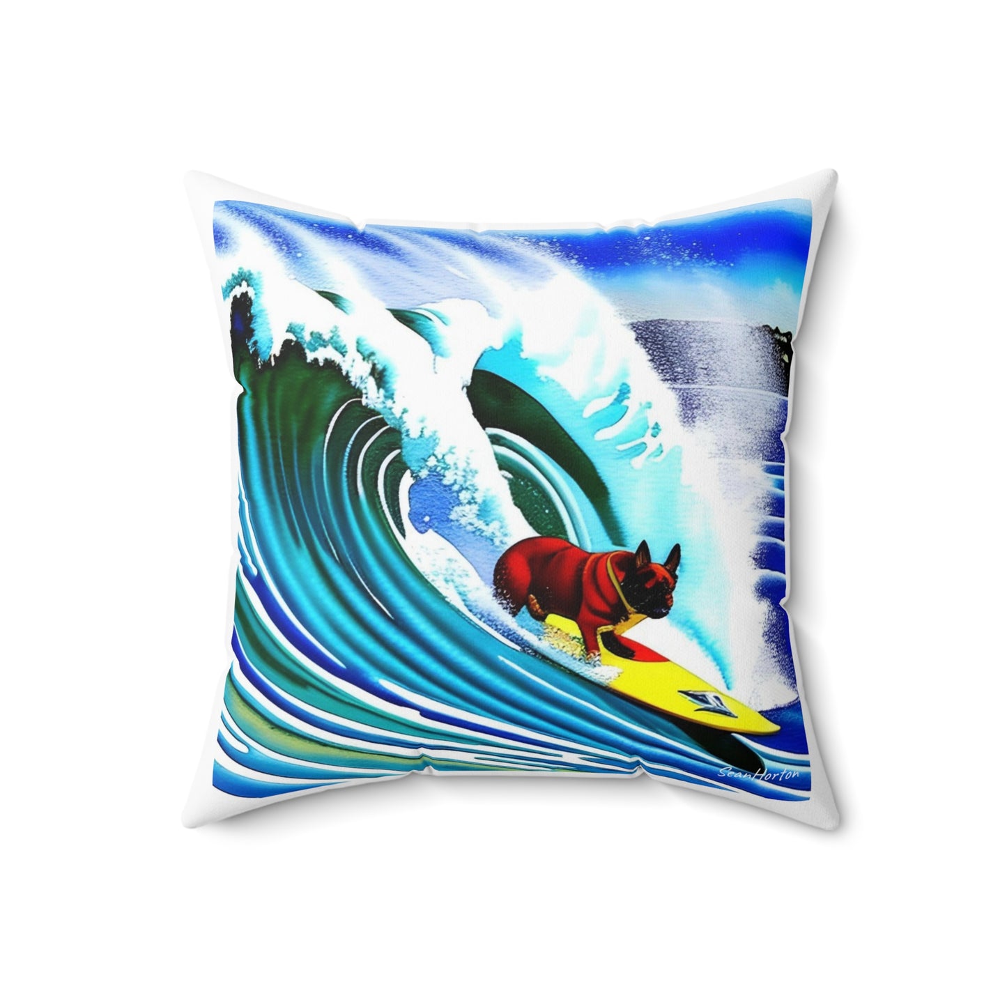 Surfing Frenchie Spun Polyester Square Pillow