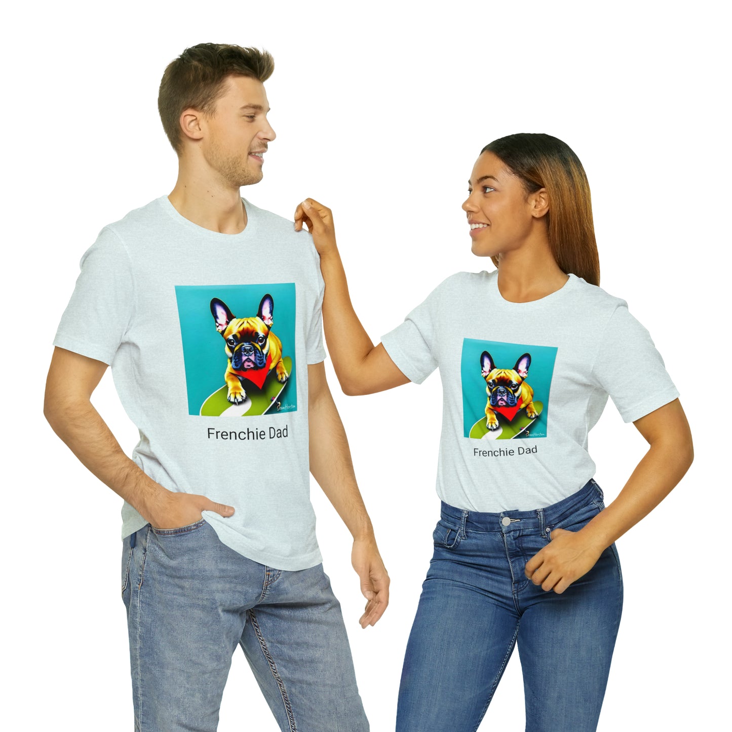 Frenchie on a Skateboard #2/Frenchie Dad Unisex Jersey Short Sleeve Tee