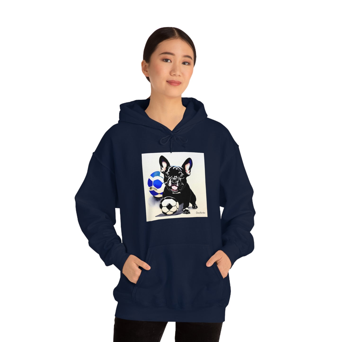 Frenchie with a Soccer Ball Unisex Heavy Blend™ Hooded Sweatshirt