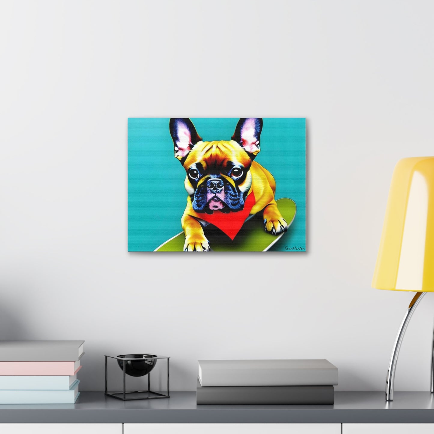 Frenchie on a Skateboard #2 (Horizontal) Canvas Stretched, 1.5''