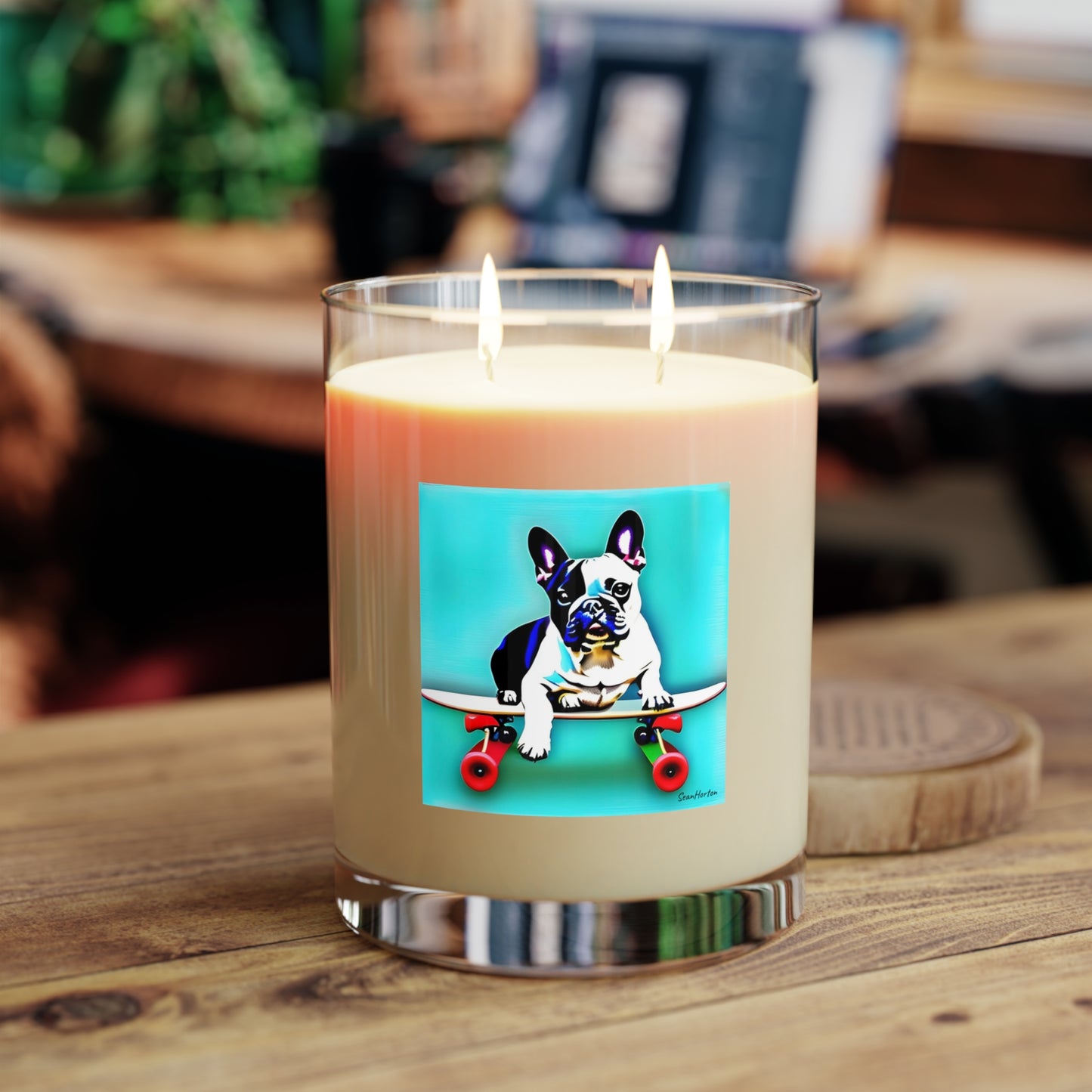 Frenchie on a Skateboard Scented Candle - Full Glass, 11oz