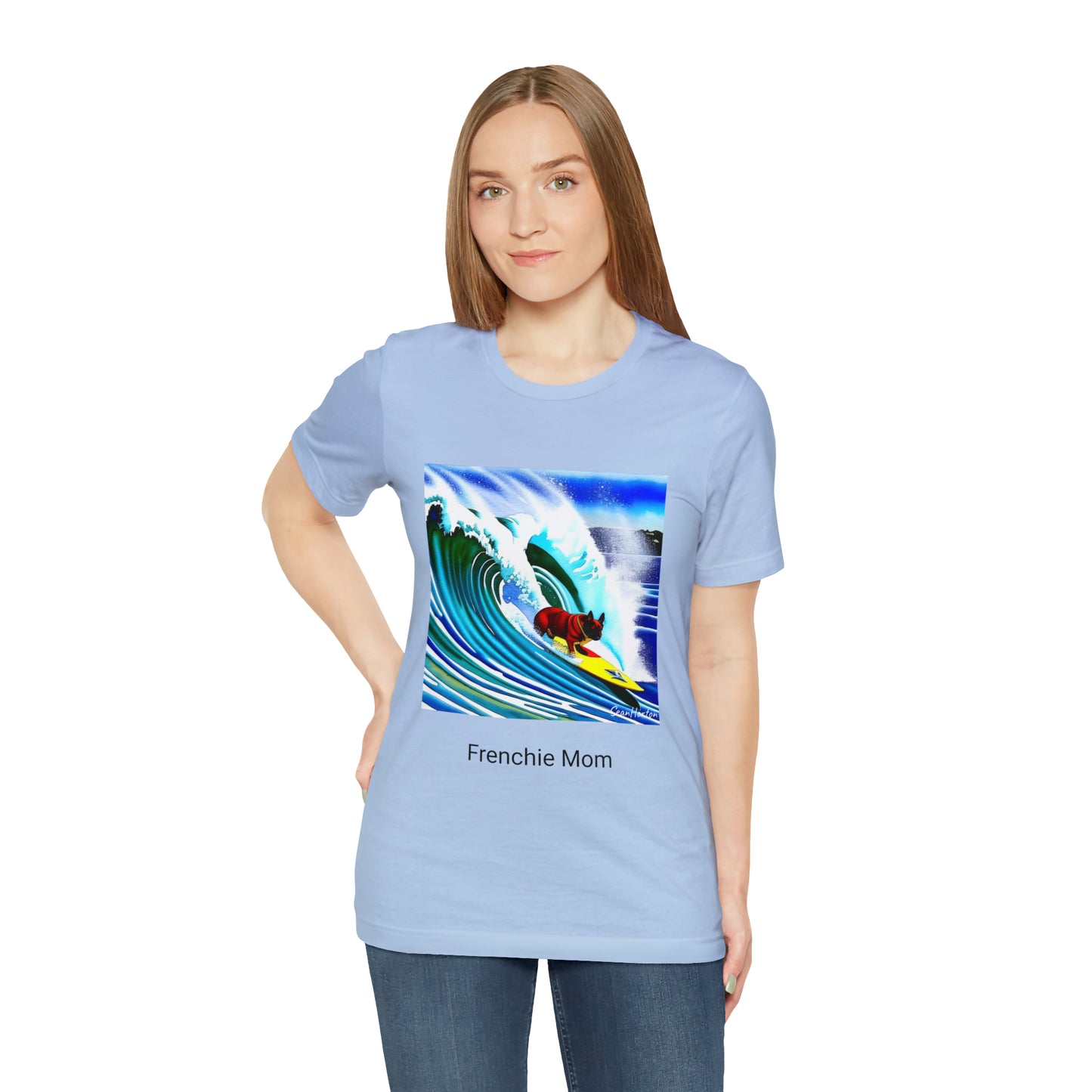 Surfing Frenchie/Frenchie Mom Unisex Jersey Short Sleeve Tee