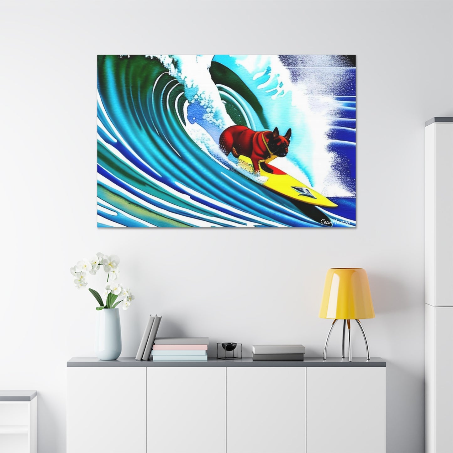 Surfing Frenchie (Horizontal) Canvas Stretched, 1.5''