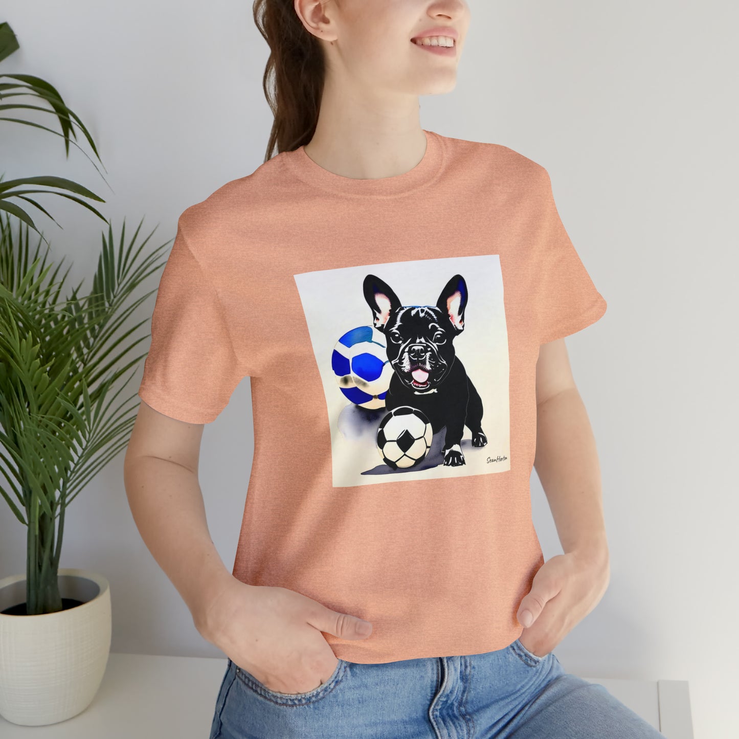 Frenchie with Soccer Ball Unisex Jersey Short Sleeve Tee