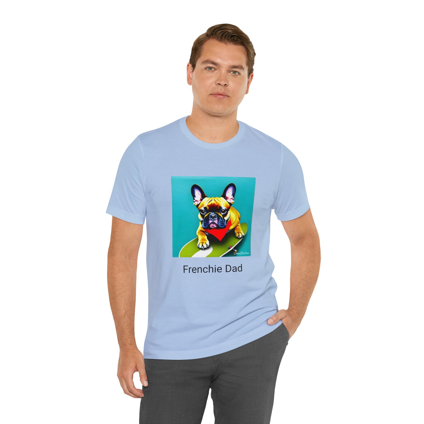 Frenchie on a Skateboard #2/Frenchie Dad Unisex Jersey Short Sleeve Tee