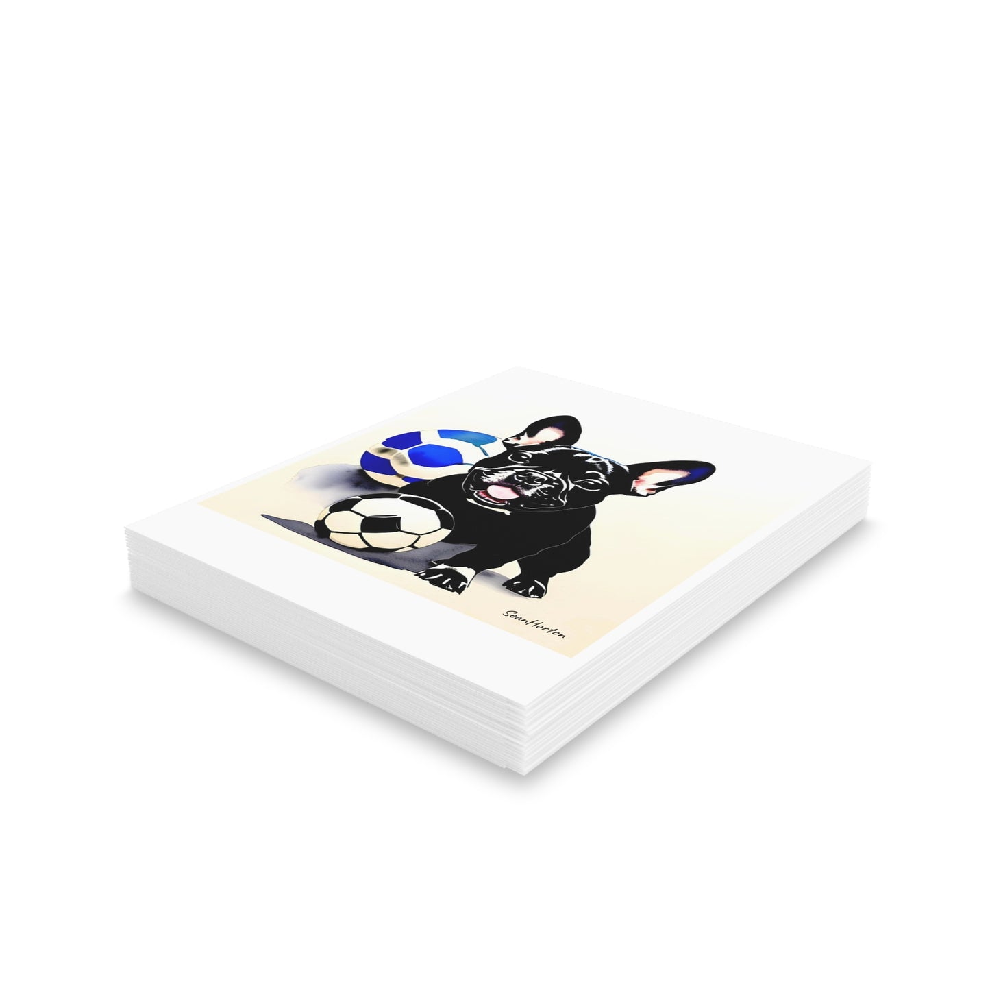 Frenchie with a Soccer Ball Greeting cards (8, 16, and 24 pcs)