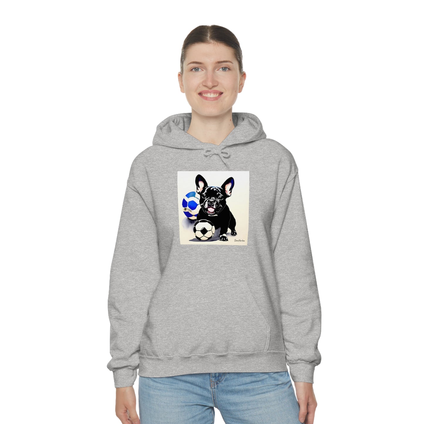 Frenchie with a Soccer Ball Unisex Heavy Blend™ Hooded Sweatshirt