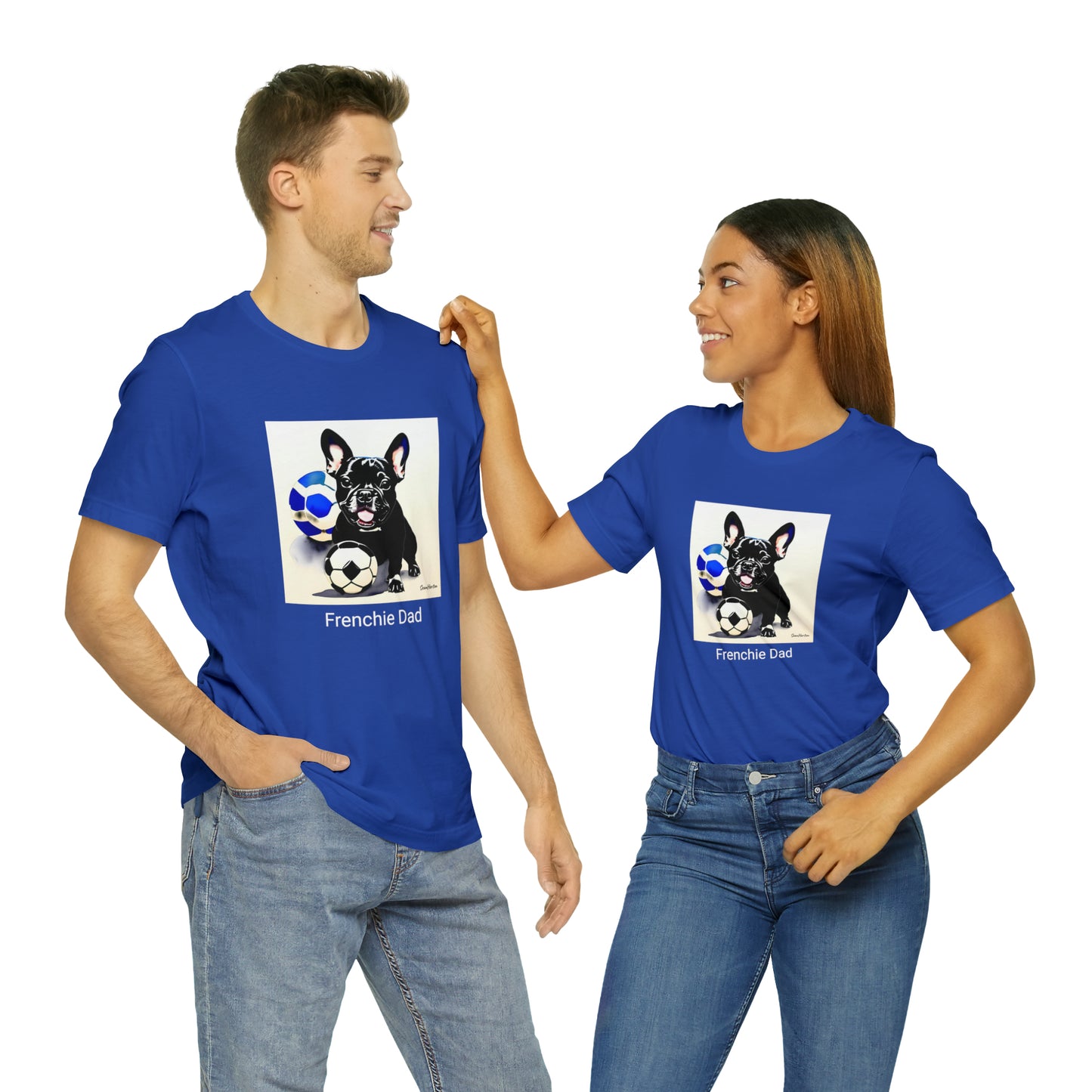 Frenchie with Soccer Ball/Frenchie Dad Unisex Jersey Short Sleeve Tee