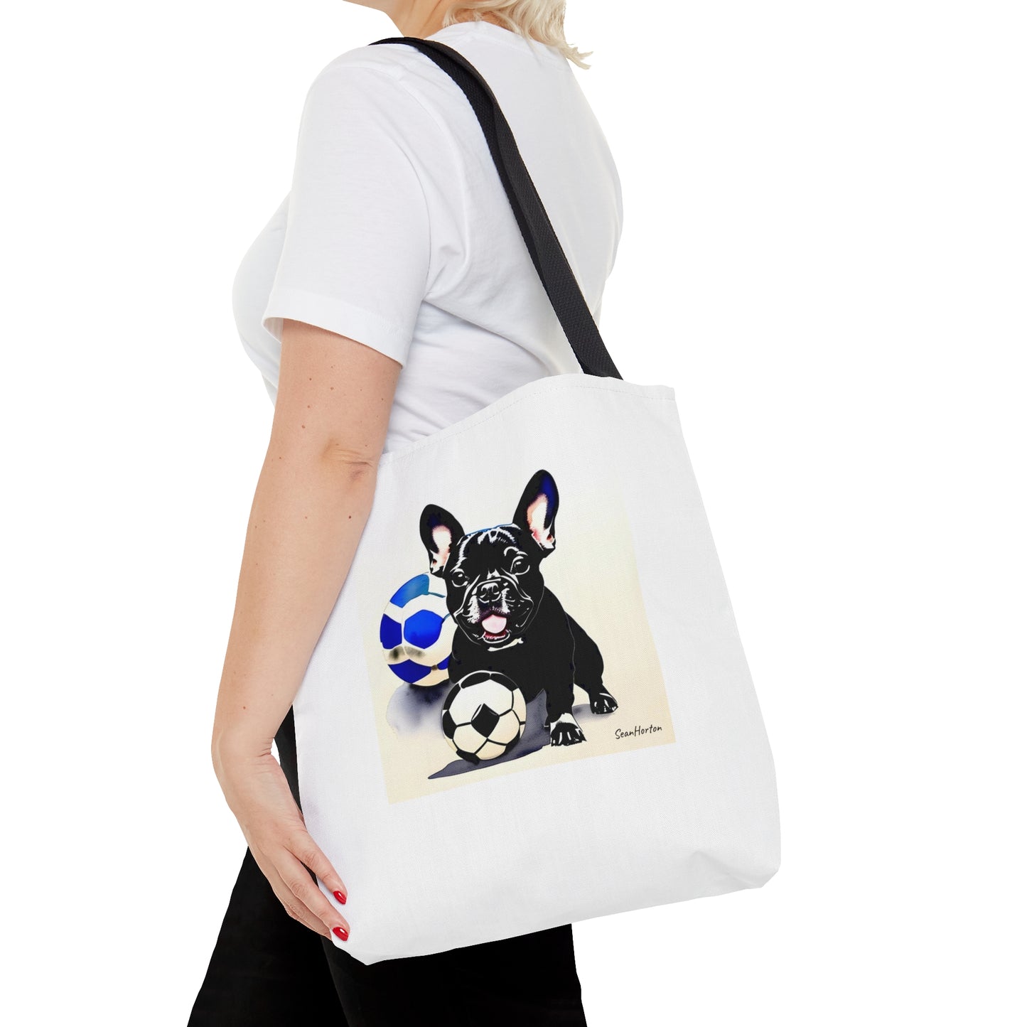 Frenchie with a Soccer Ball Tote Bag (AOP)