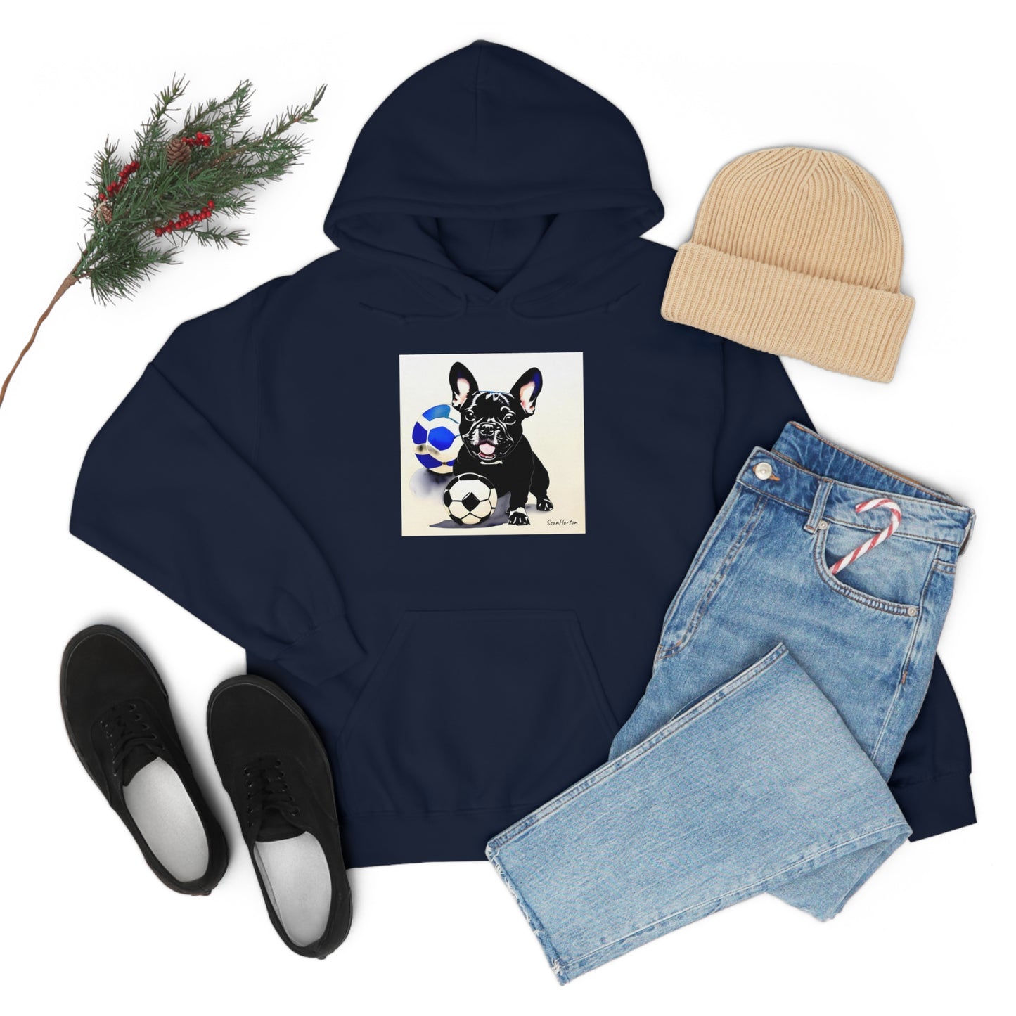 Frenchie with a Soccer Ball Unisex Heavy Blend™ Hooded Sweatshirt