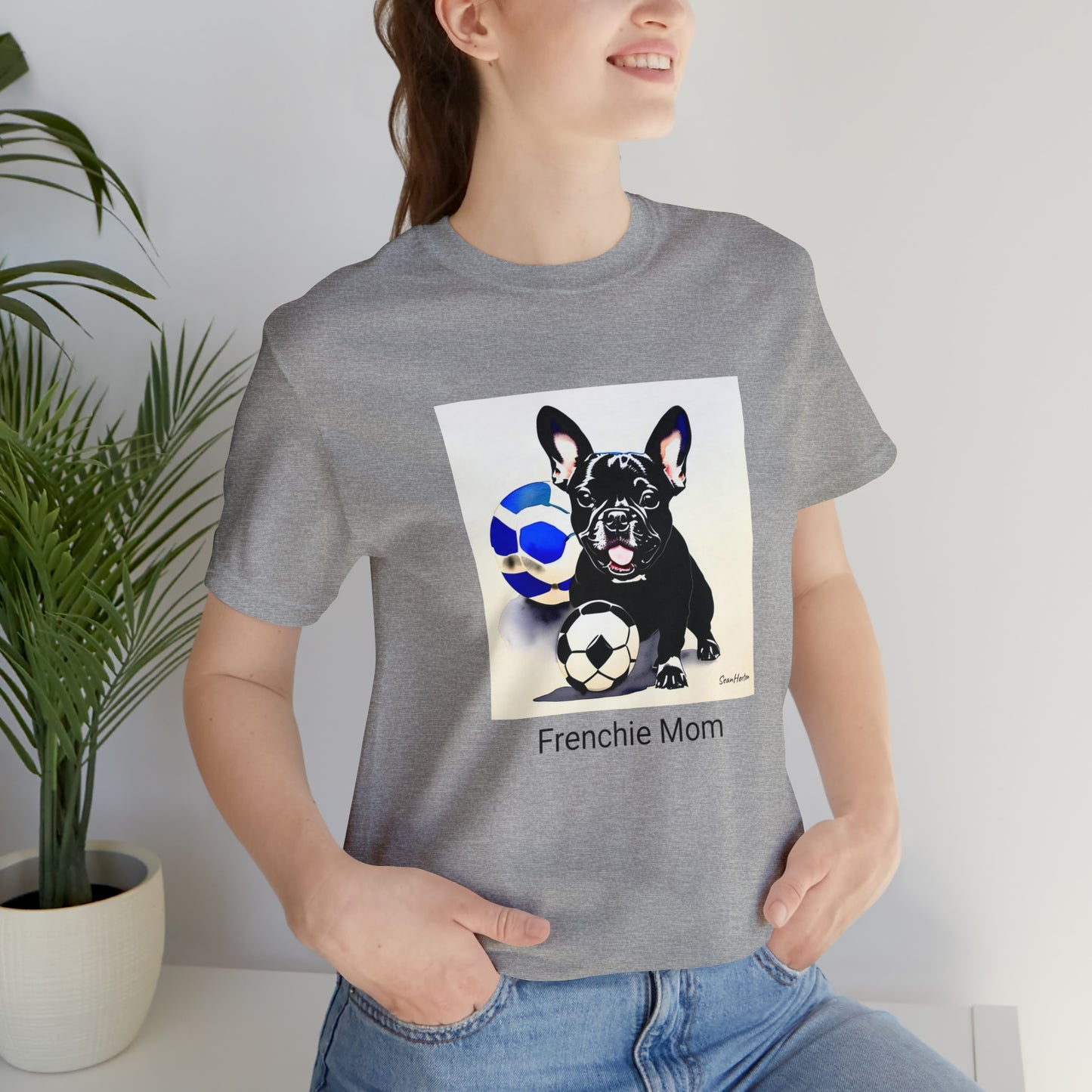 Frenchie with Soccer Ball/Frenchie Mom Unisex Jersey Short Sleeve Tee