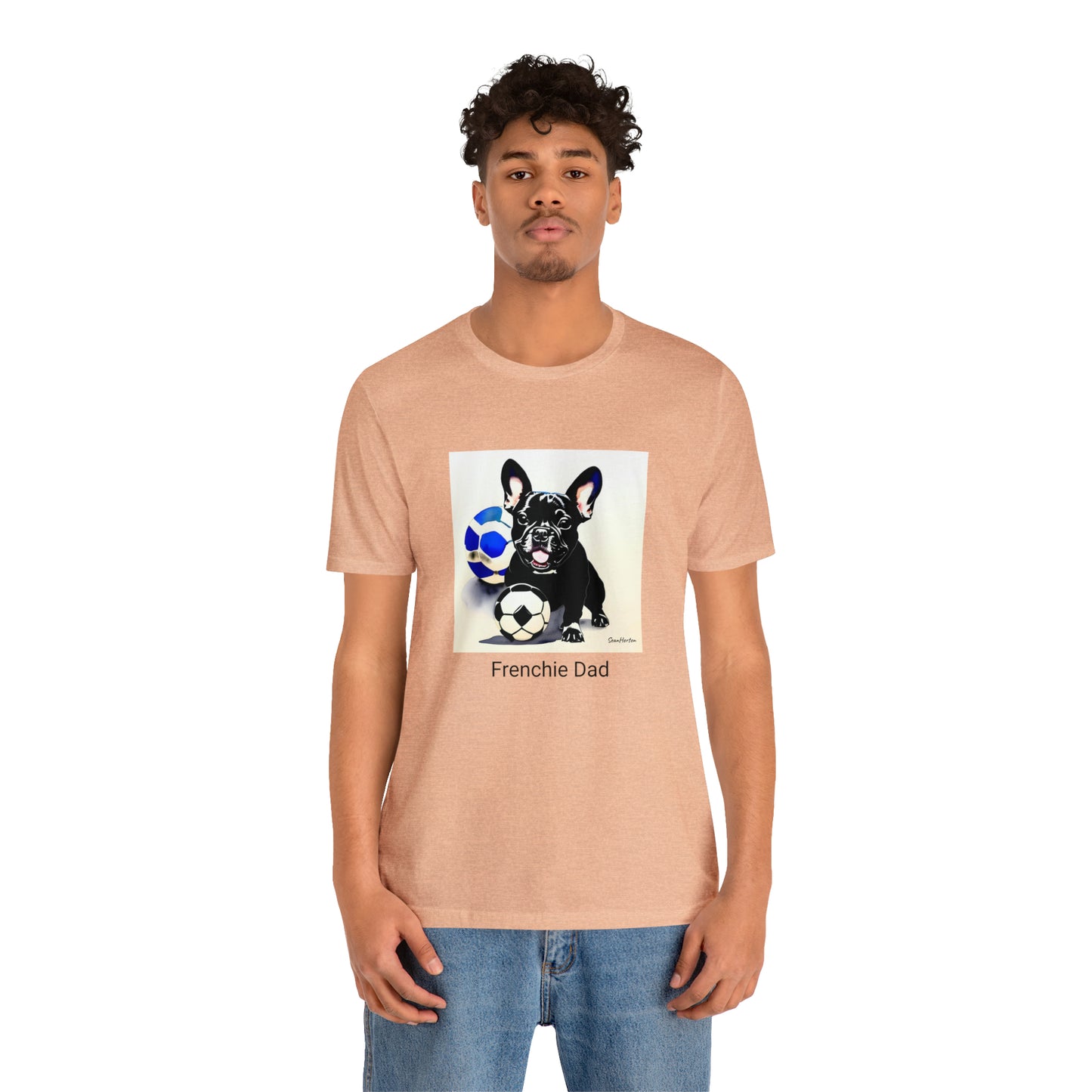 Frenchie with Soccer Ball/Frenchie Dad Unisex Jersey Short Sleeve Tee