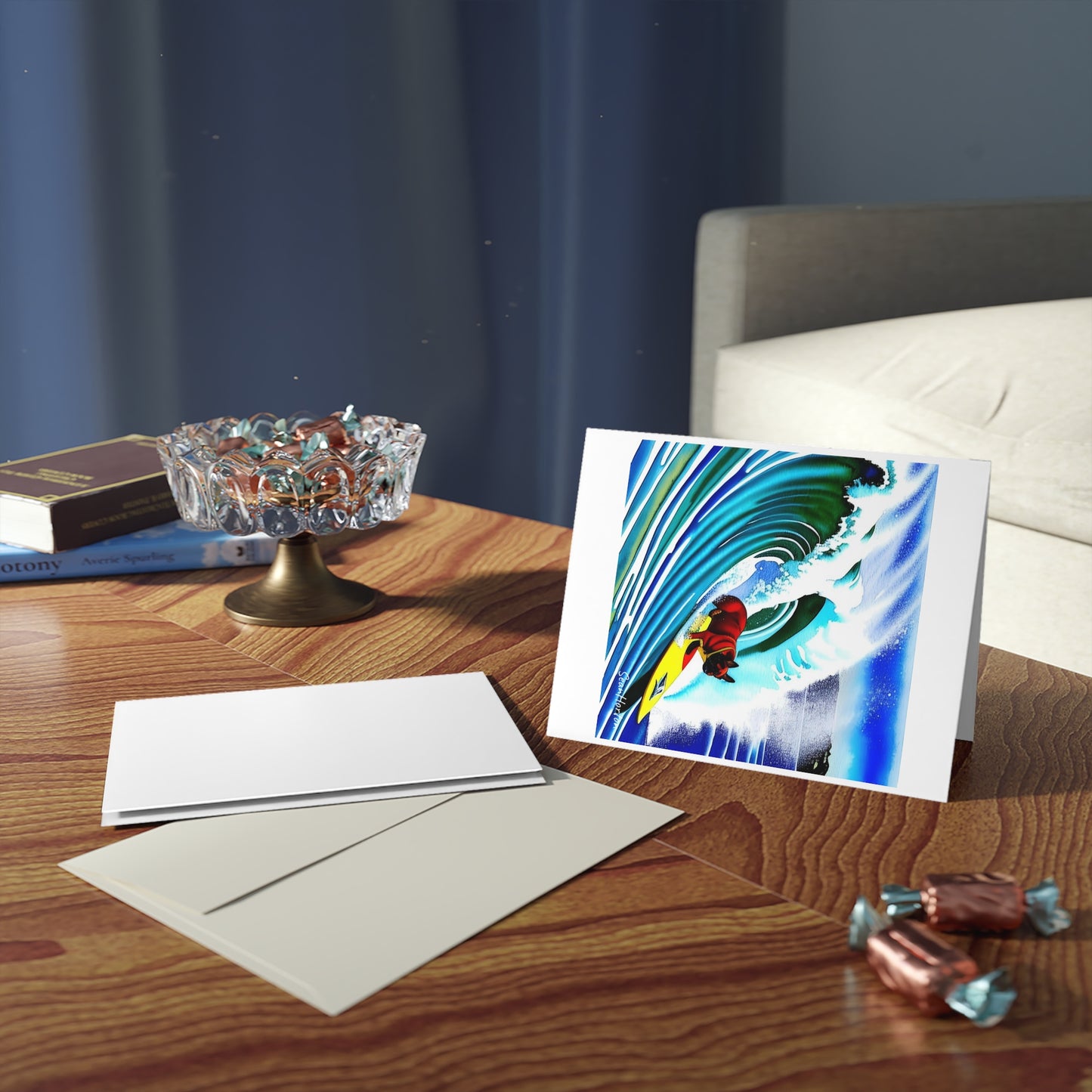 Surfing Frenchie Greeting cards (8, 16, and 24 pcs)