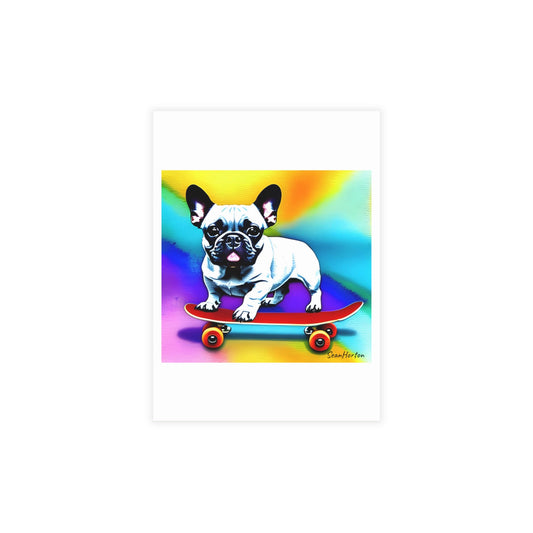 Frenchie on a Skateboard #3 Postcard Bundles (envelopes included)