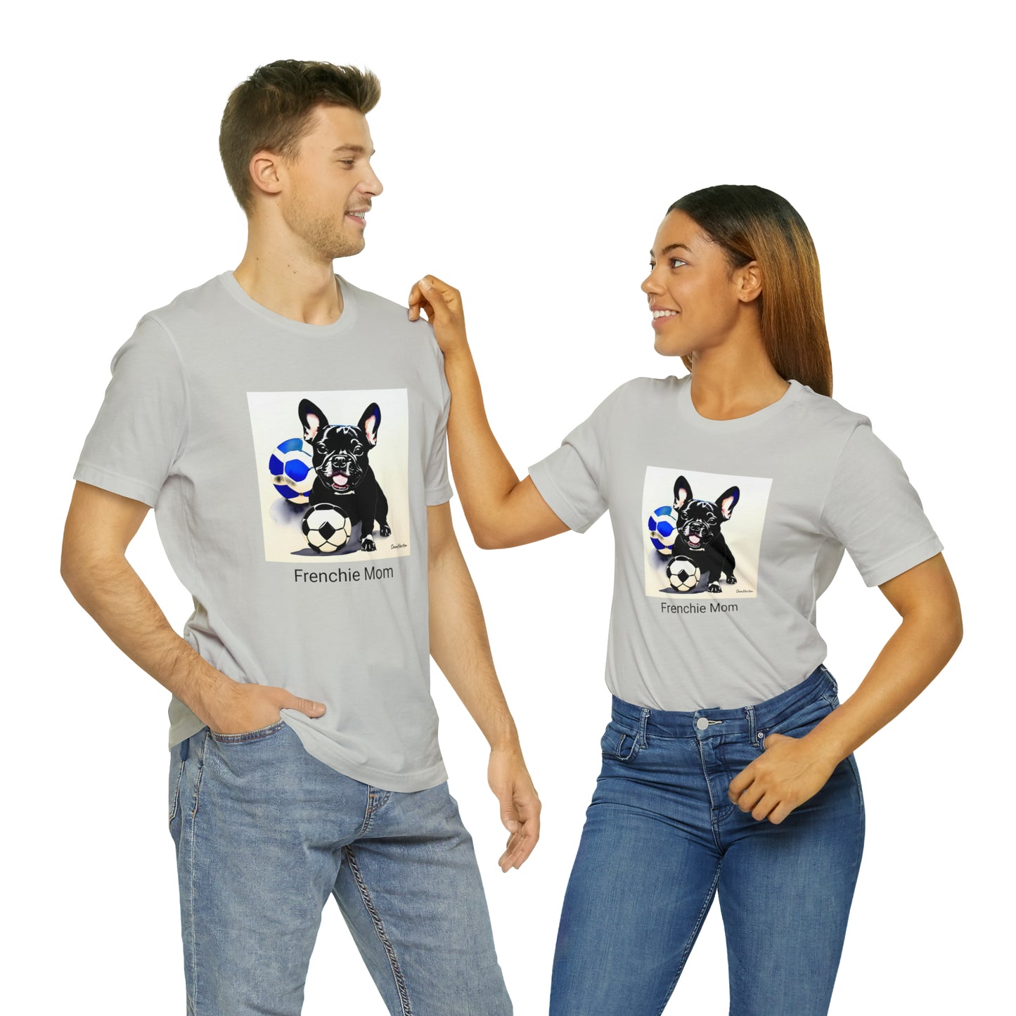 Frenchie with Soccer Ball/Frenchie Mom Unisex Jersey Short Sleeve Tee
