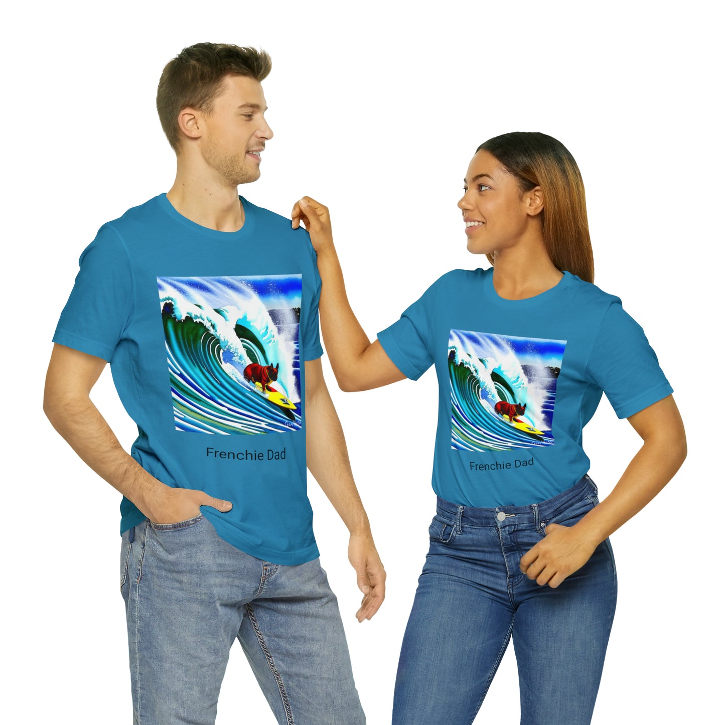 Surfing Frenchie/Frenchie Dad Unisex Jersey Short Sleeve Tee