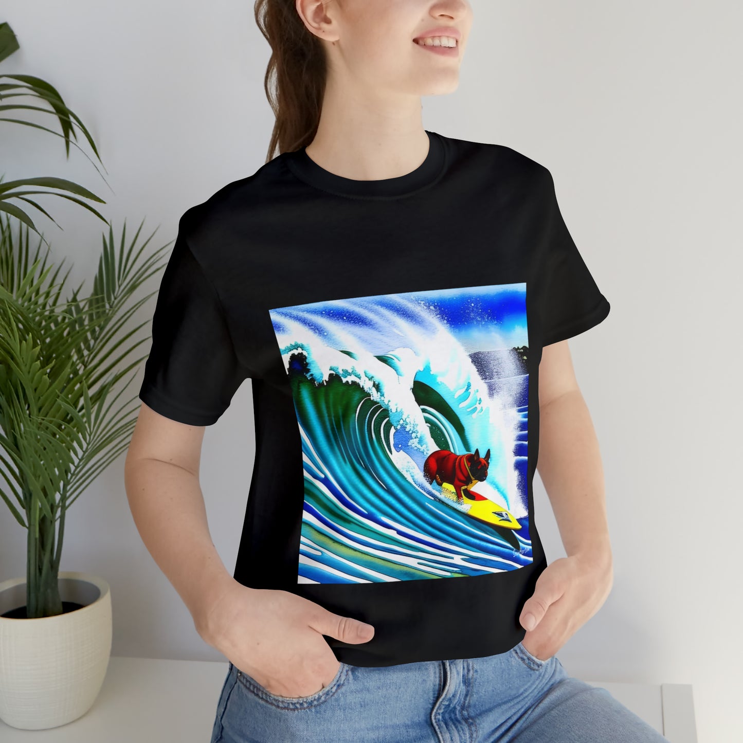 Surfing Frenchie Unisex Jersey Short Sleeve Tee