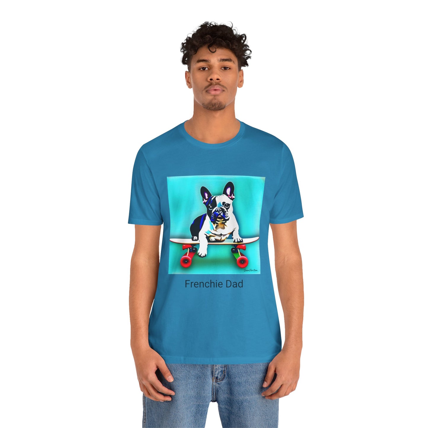 Frenchie on a Skateboard/Frenchie Dad Unisex Jersey Short Sleeve Tee