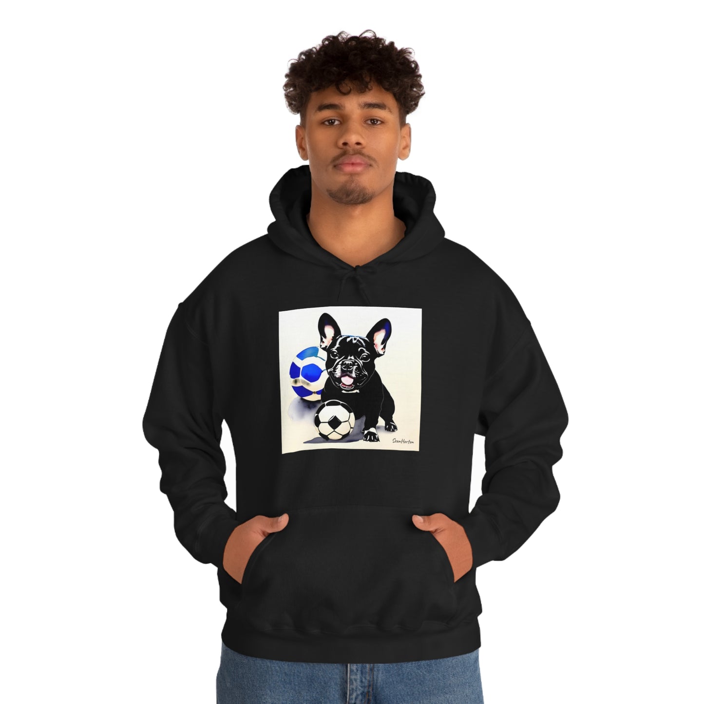 Frenchie with a Soccer Ball Unisex Heavy Blend™ Hooded Sweatshirt