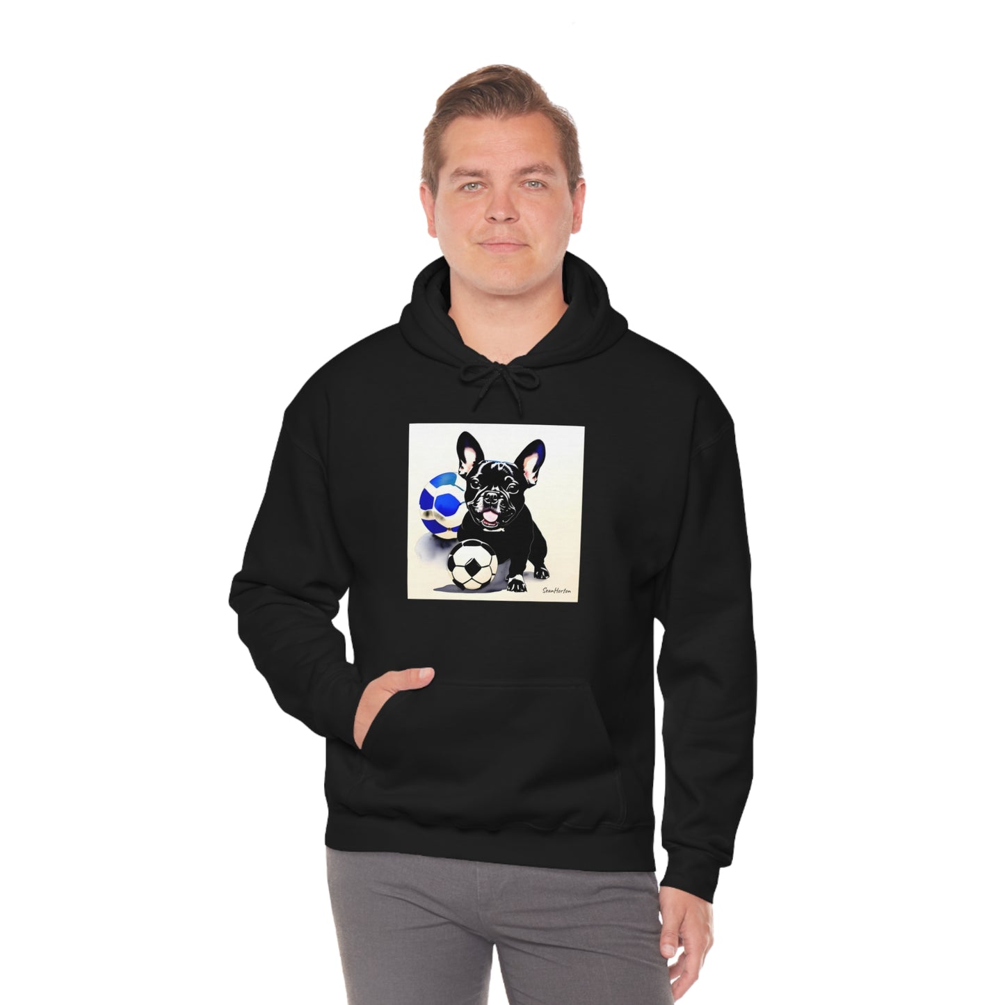 Frenchie with a Soccer Ball Unisex Heavy Blend™ Hooded Sweatshirt
