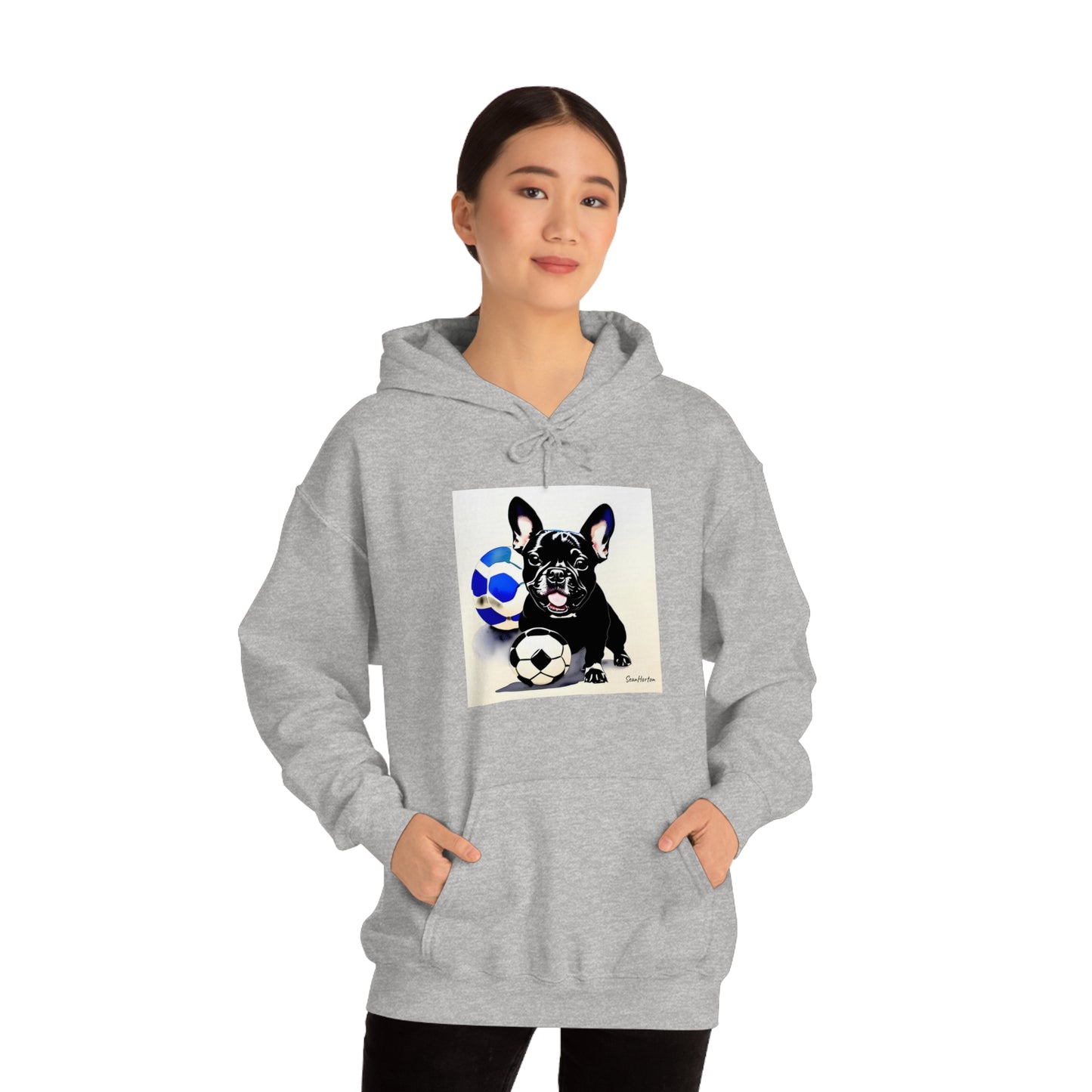 Frenchie with a Soccer Ball Unisex Heavy Blend™ Hooded Sweatshirt