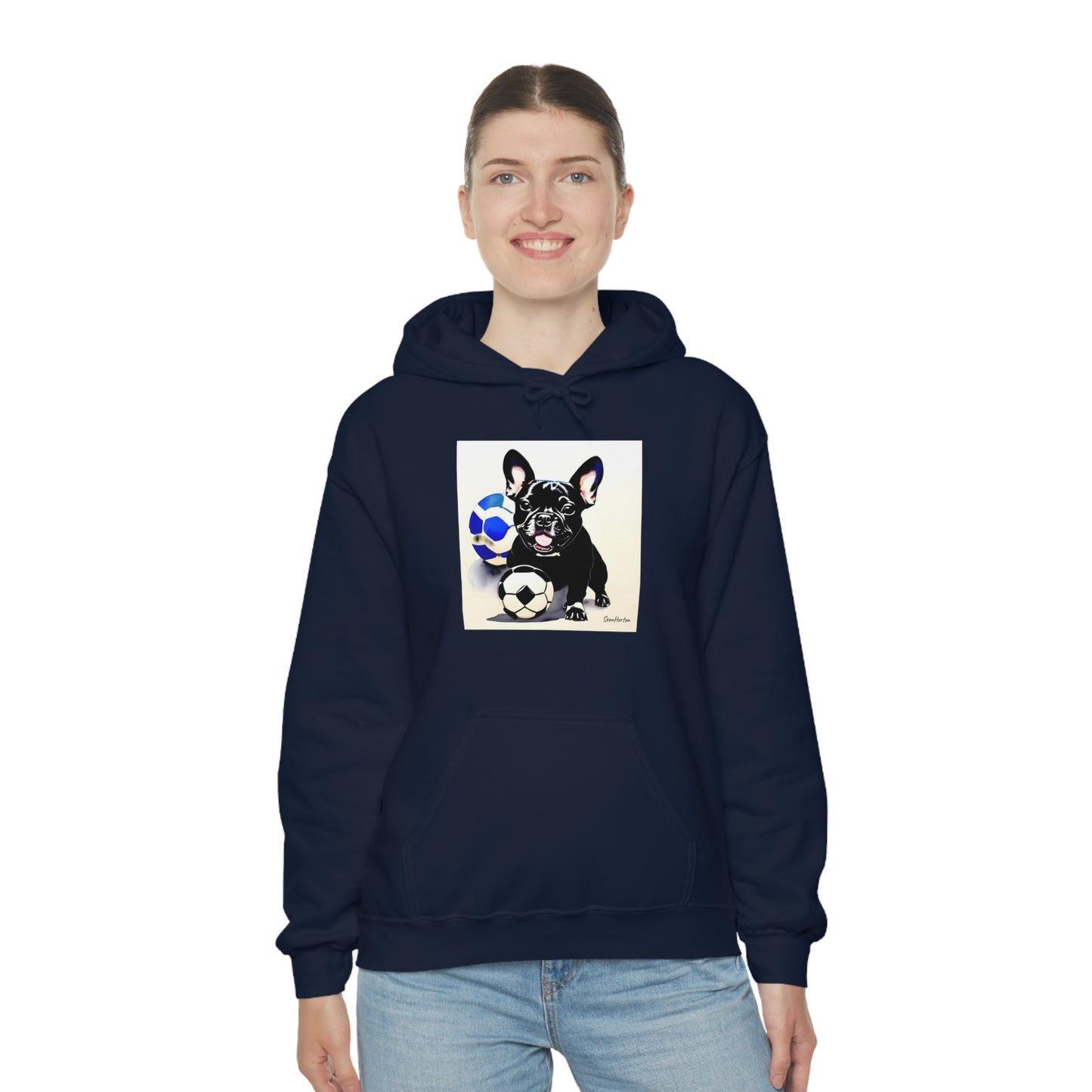 Frenchie with a Soccer Ball Unisex Heavy Blend™ Hooded Sweatshirt